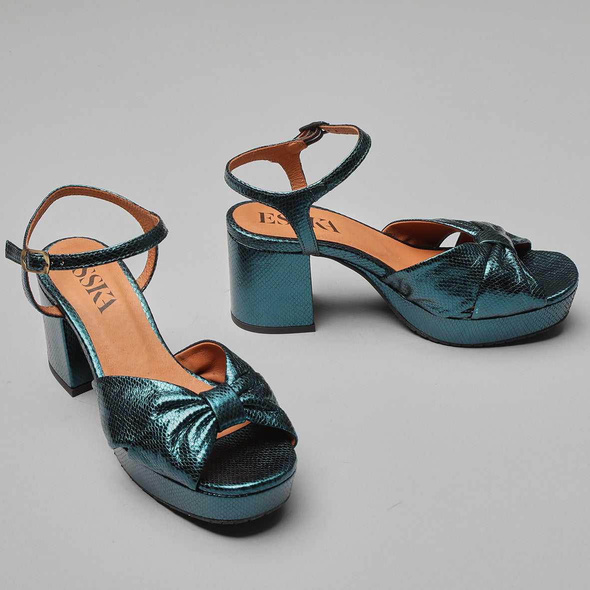 Chilli Metallic Teal Mid Sandal by Esska Shoes Ltd