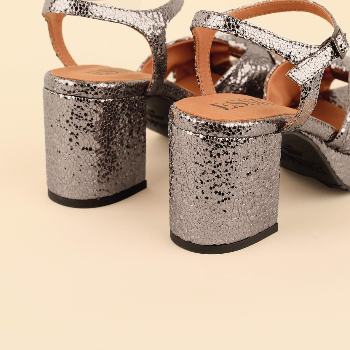 Chilli Vegan Metallic Steel Mid Sandal by Esska