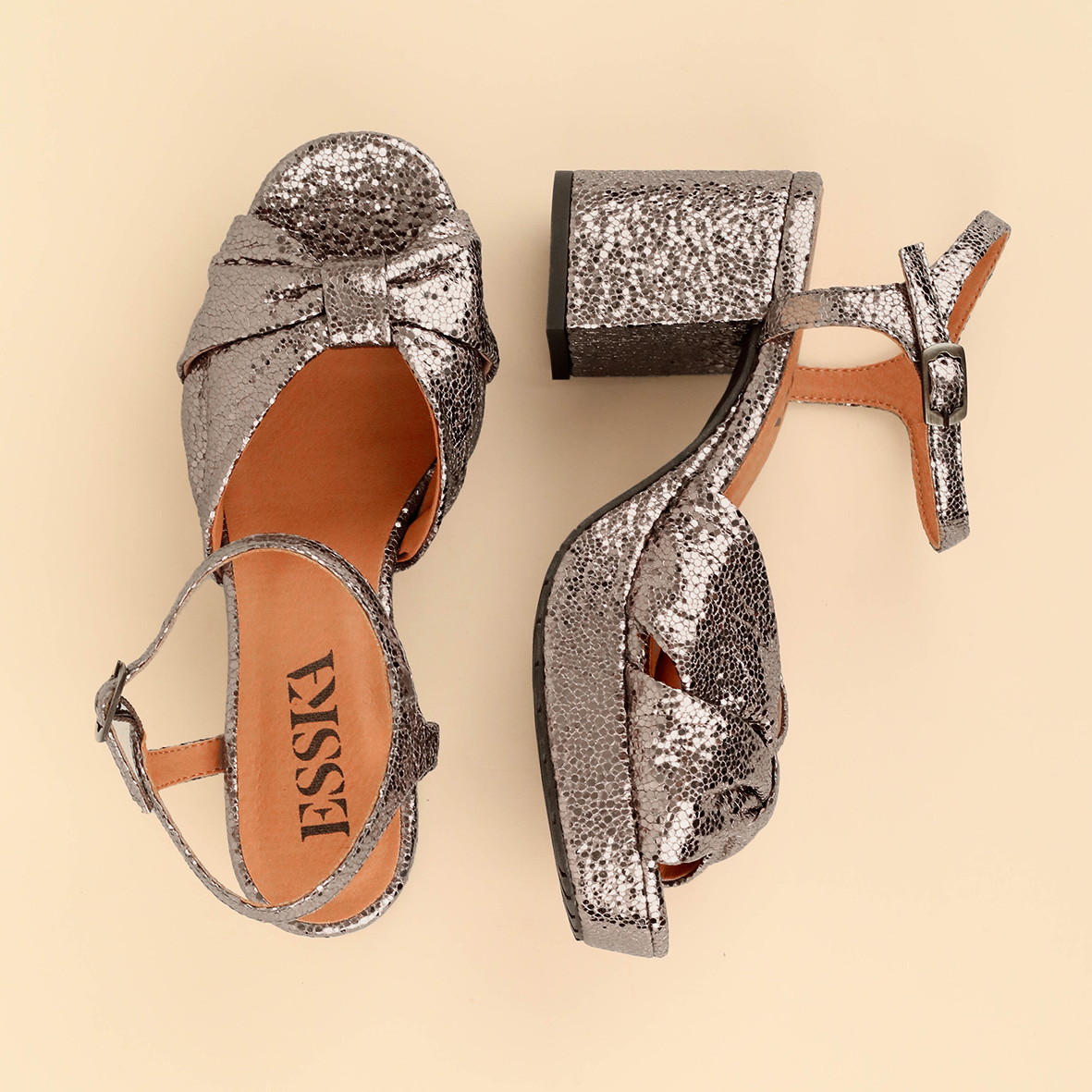 Chilli Vegan Metallic Steel Mid Sandal by Esska