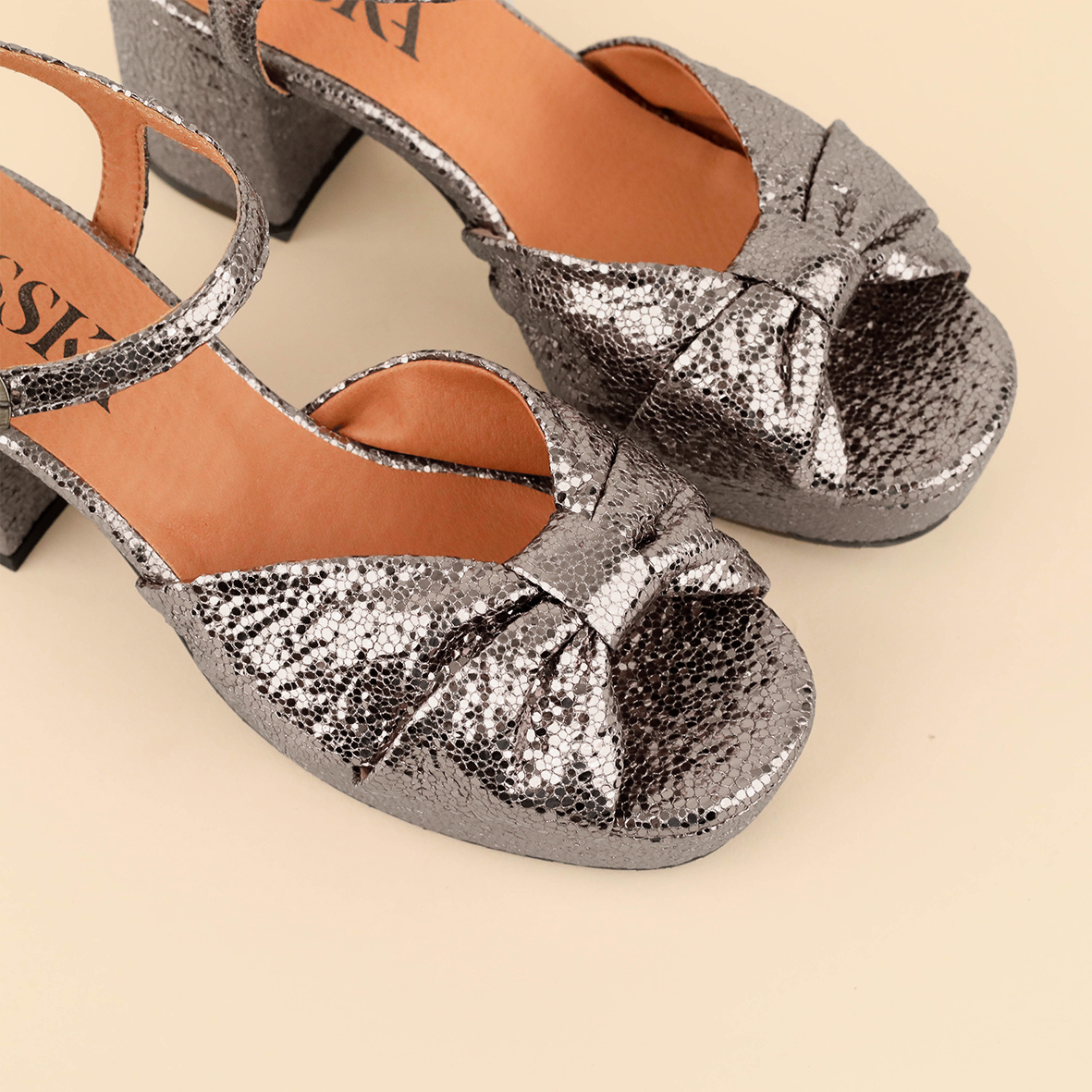 Chilli Vegan Metallic Steel Mid Sandal by Esska