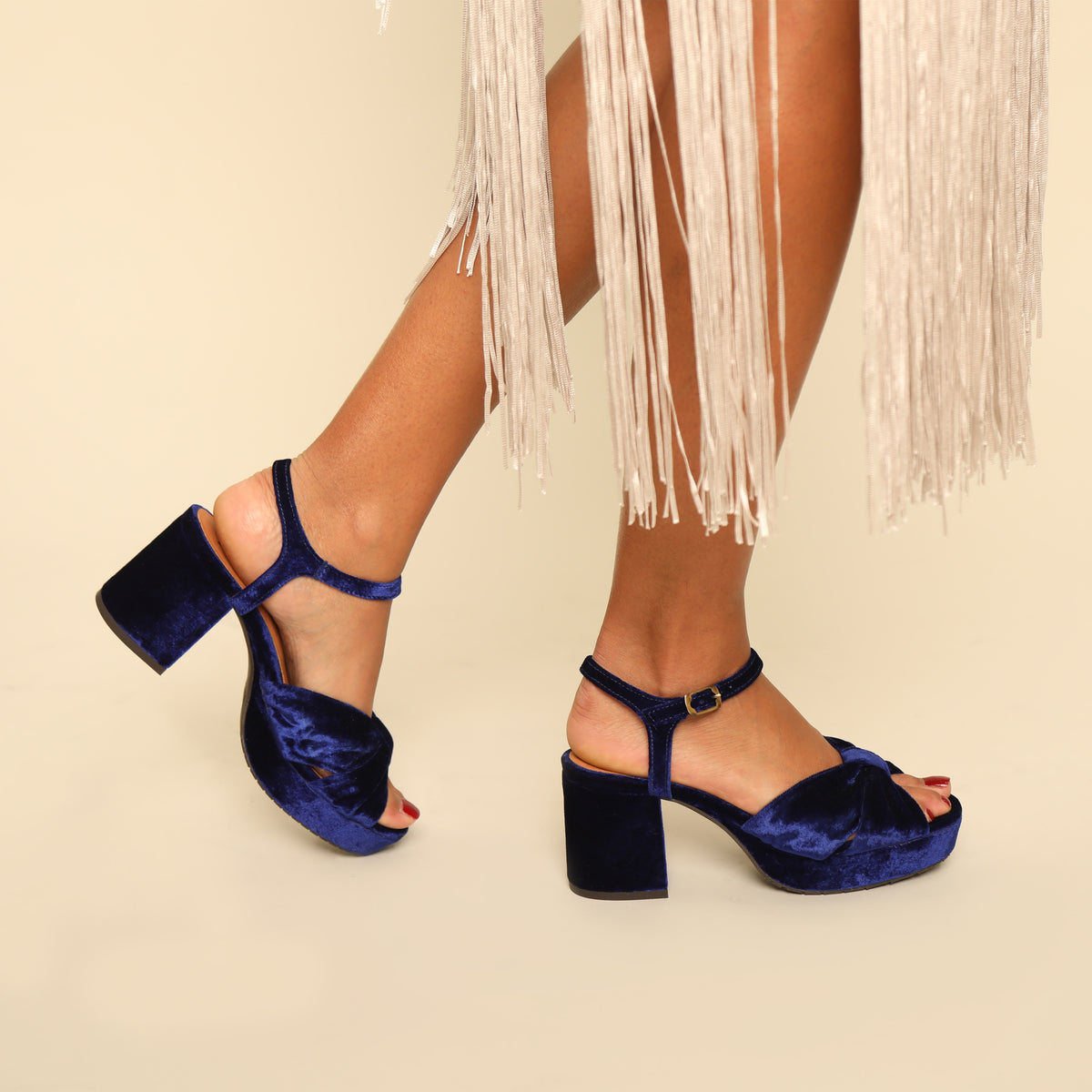 Chilli Velvet Electric Blue Mid Sandal by Esska
