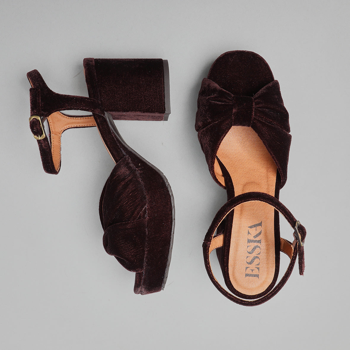 Chilli Velvet Dark Brown Mid Sandal by Esska Shoes Ltd