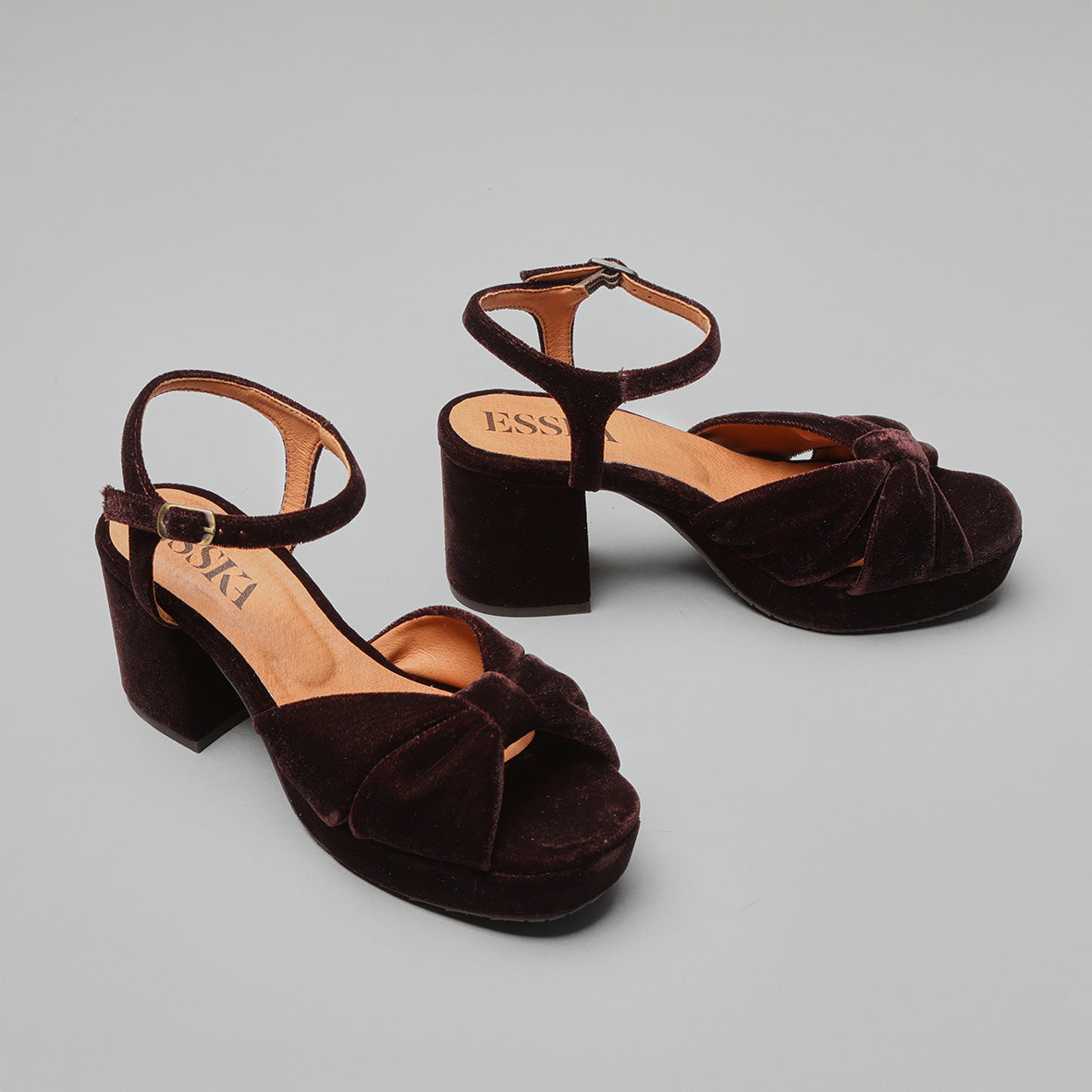 Chilli Velvet Dark Brown Mid Sandal by Esska Shoes Ltd