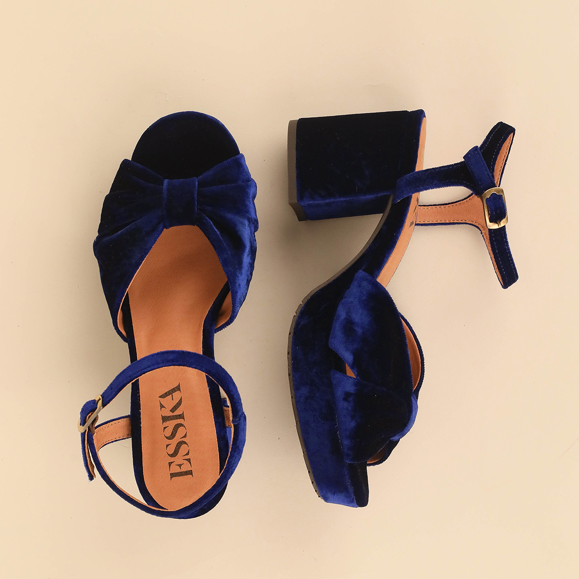 Chilli Velvet Electric Blue Mid Sandal by Esska