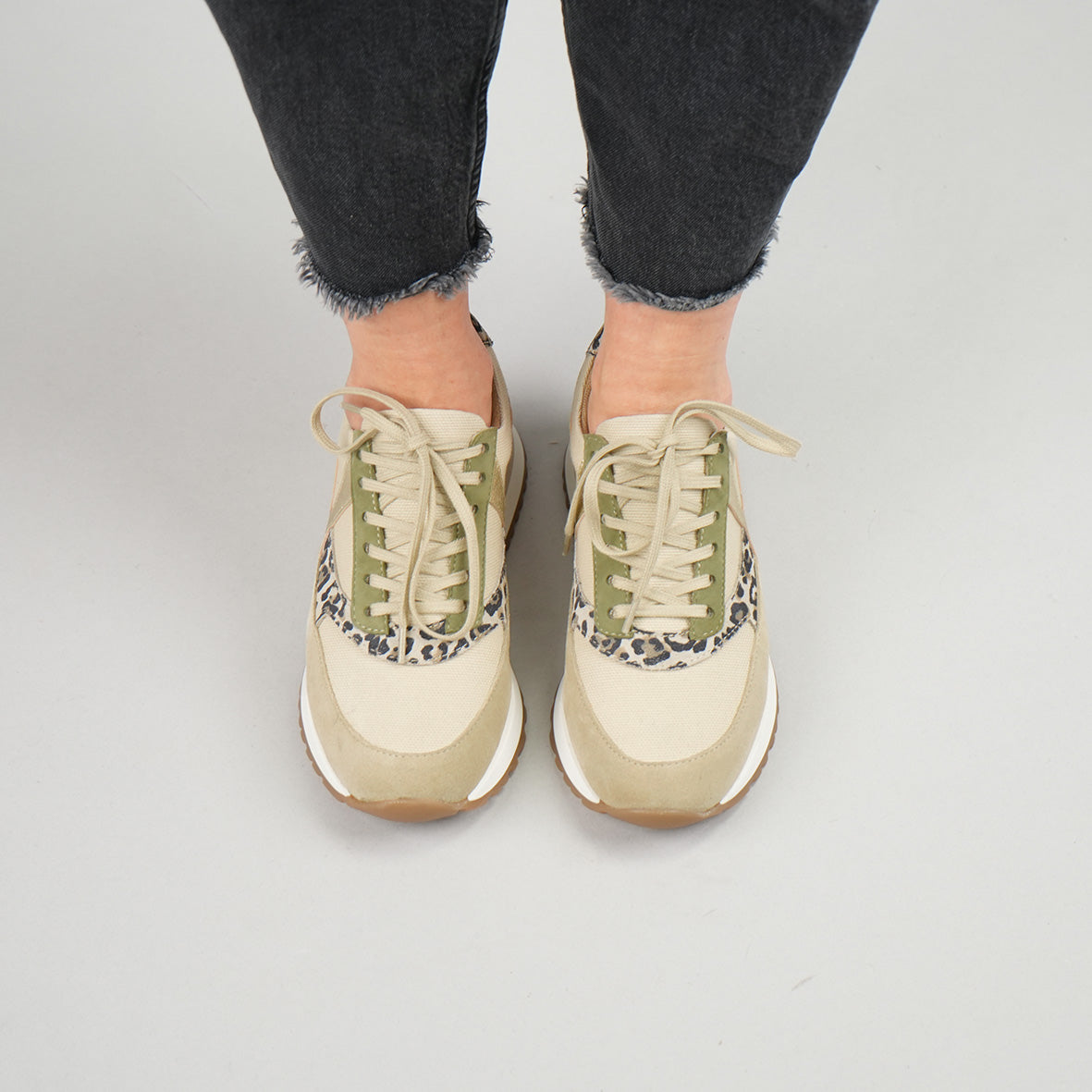 Cinda Beige & Leopard Trainer by Esska