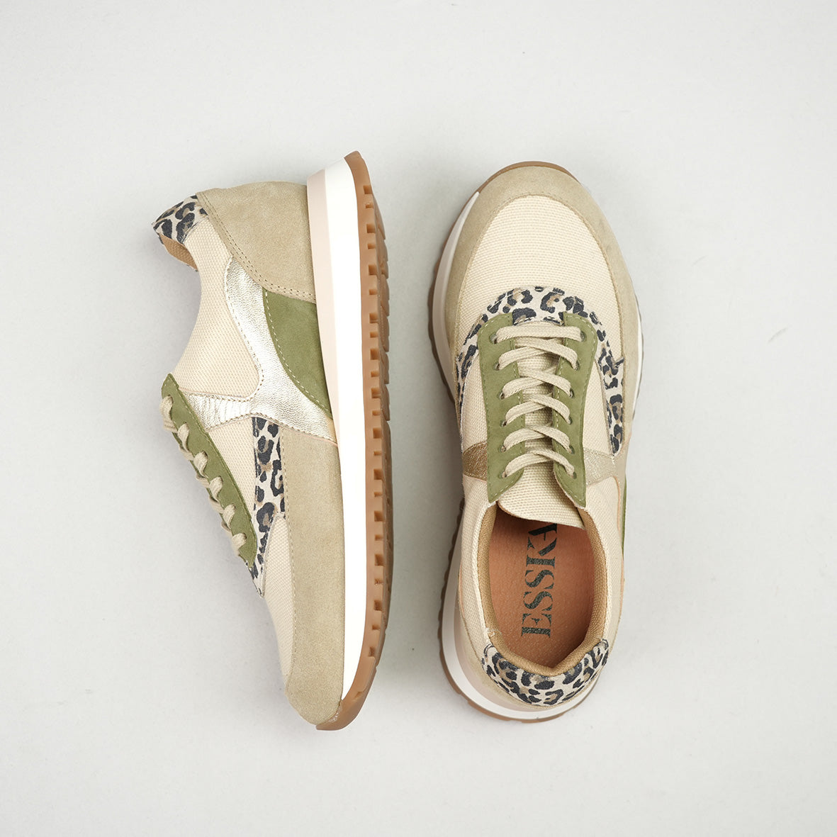 Cinda Beige & Leopard Trainer by Esska