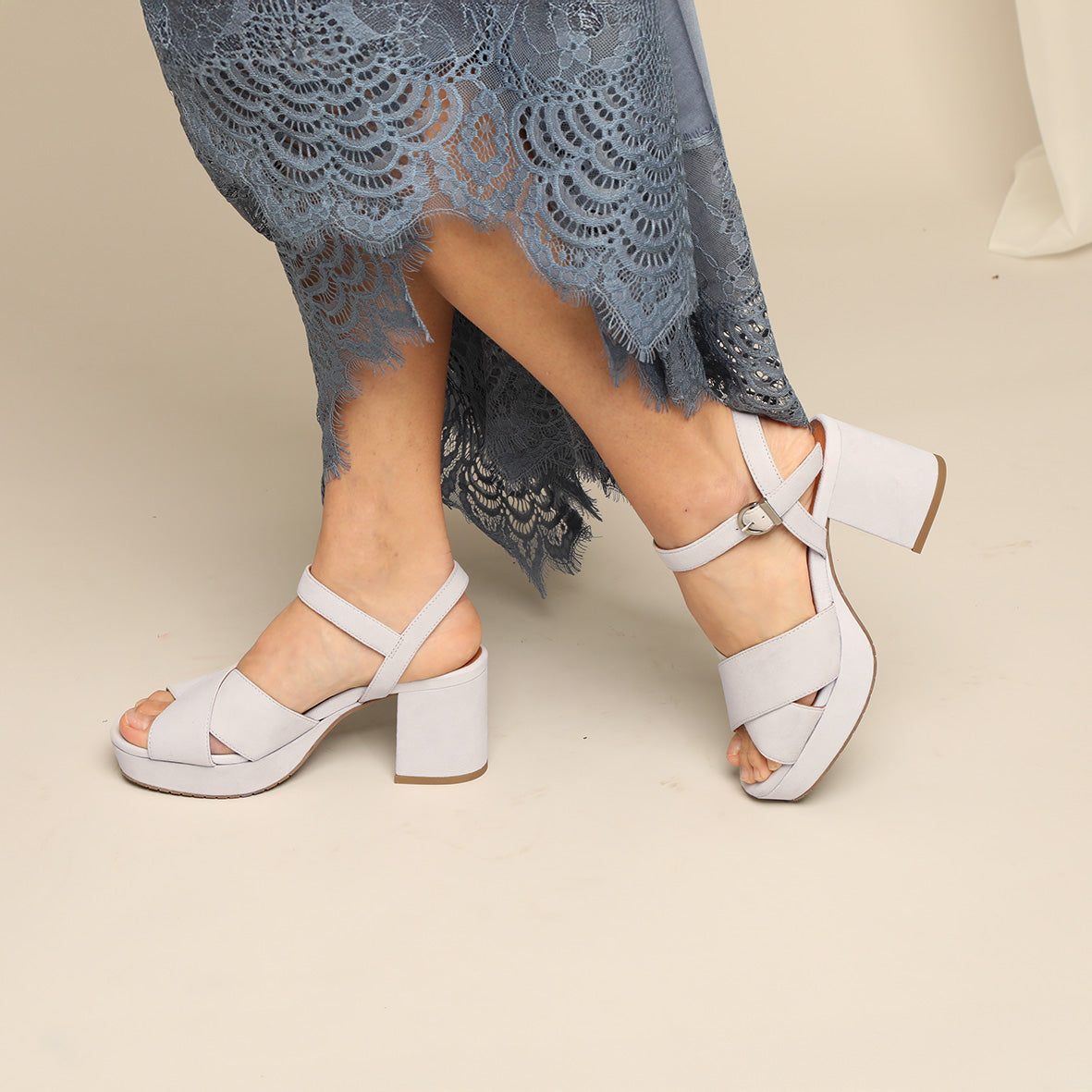 Clara Light Grey Mid Sandal by Esska