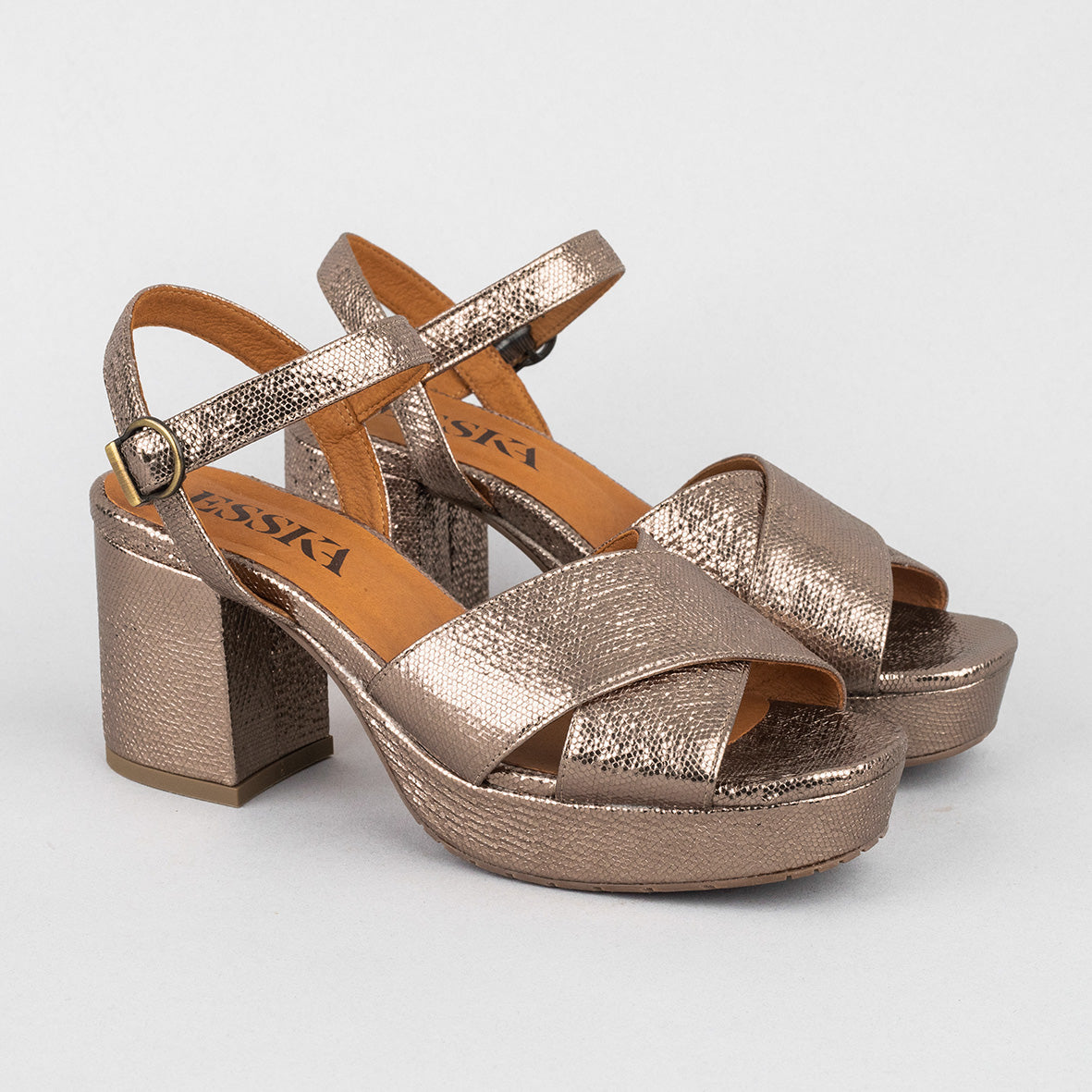 Clara Metallic Taupe Mid Sandal by Esska