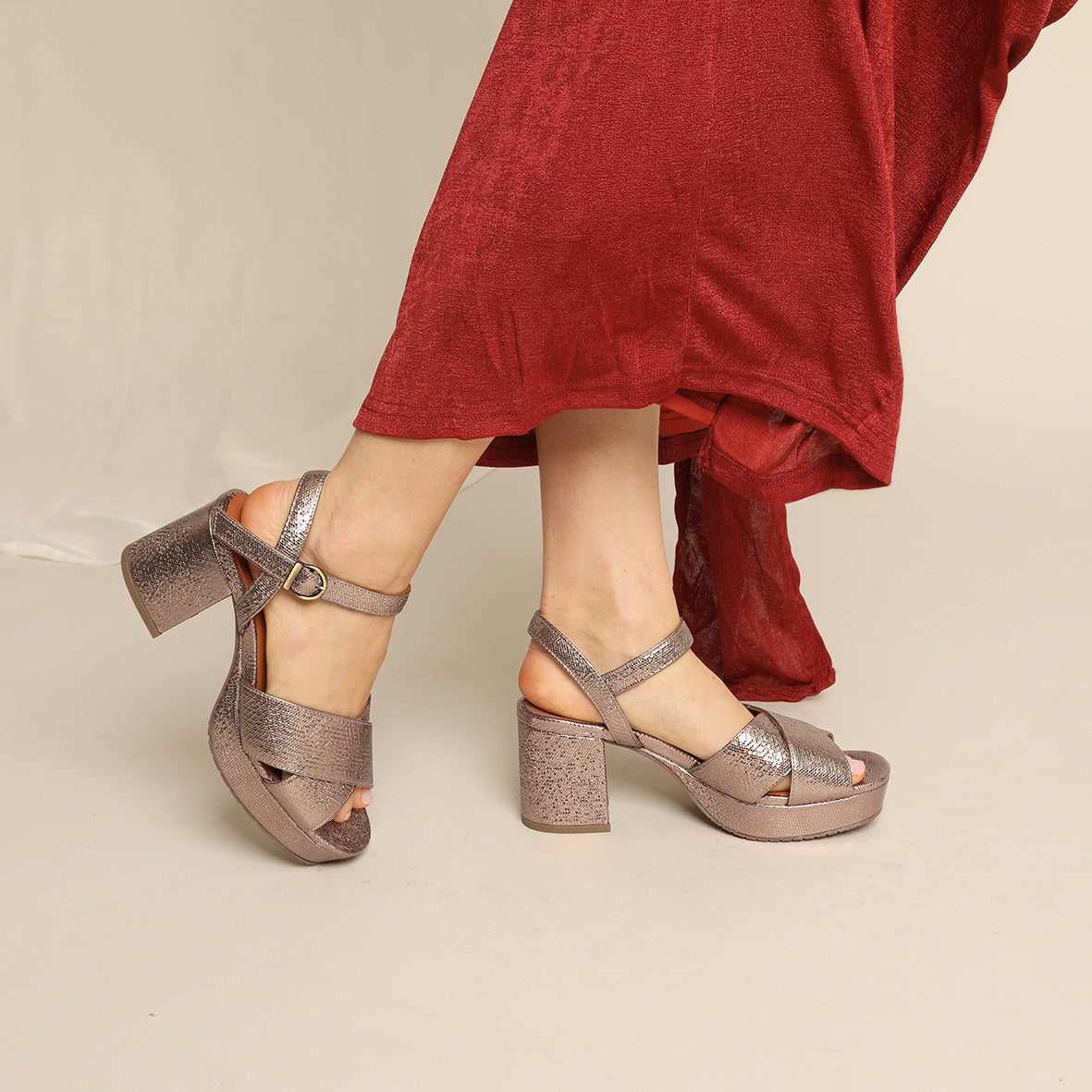 Clara Metallic Taupe Mid Sandal by Esska