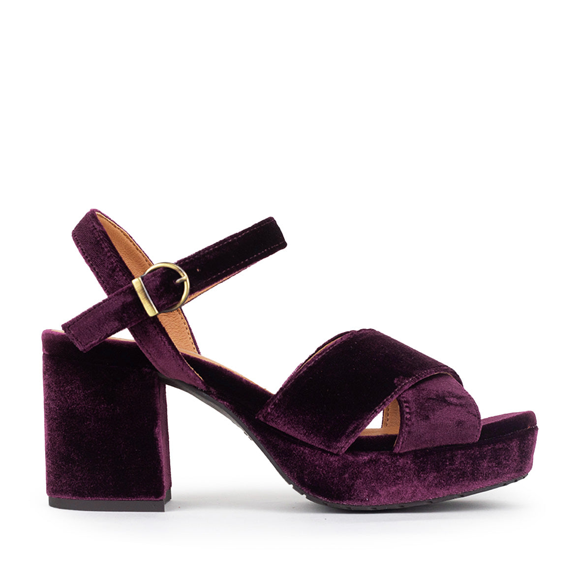 Clara Velvet Plum Mid Sandal by Esska