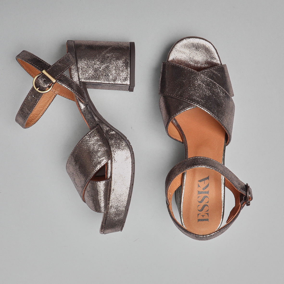 Clara Metallic Iron Mid Sandal by Esska Shoes Ltd