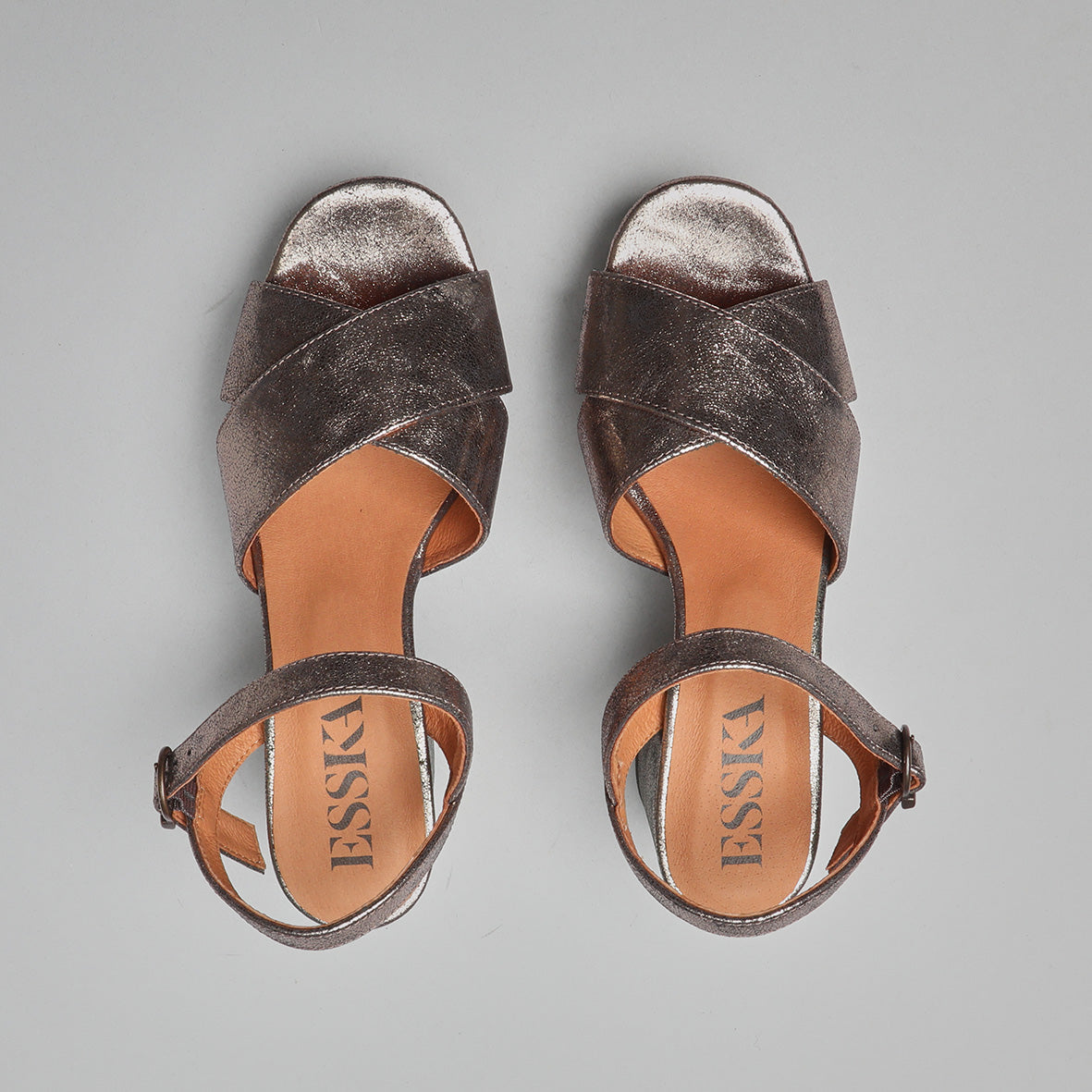 Clara Metallic Iron Mid Sandal by Esska Shoes Ltd
