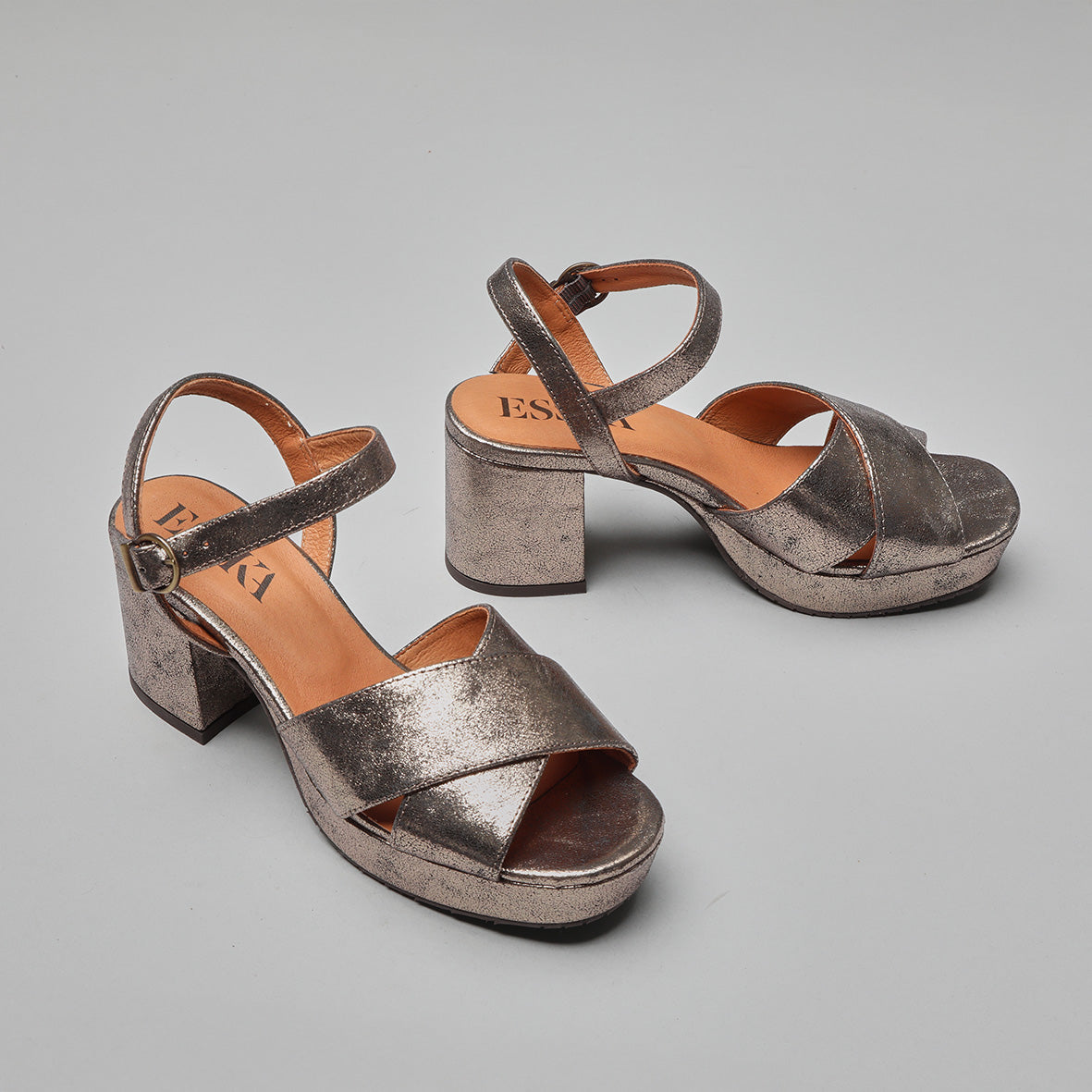 Clara Metallic Iron Mid Sandal by Esska Shoes Ltd