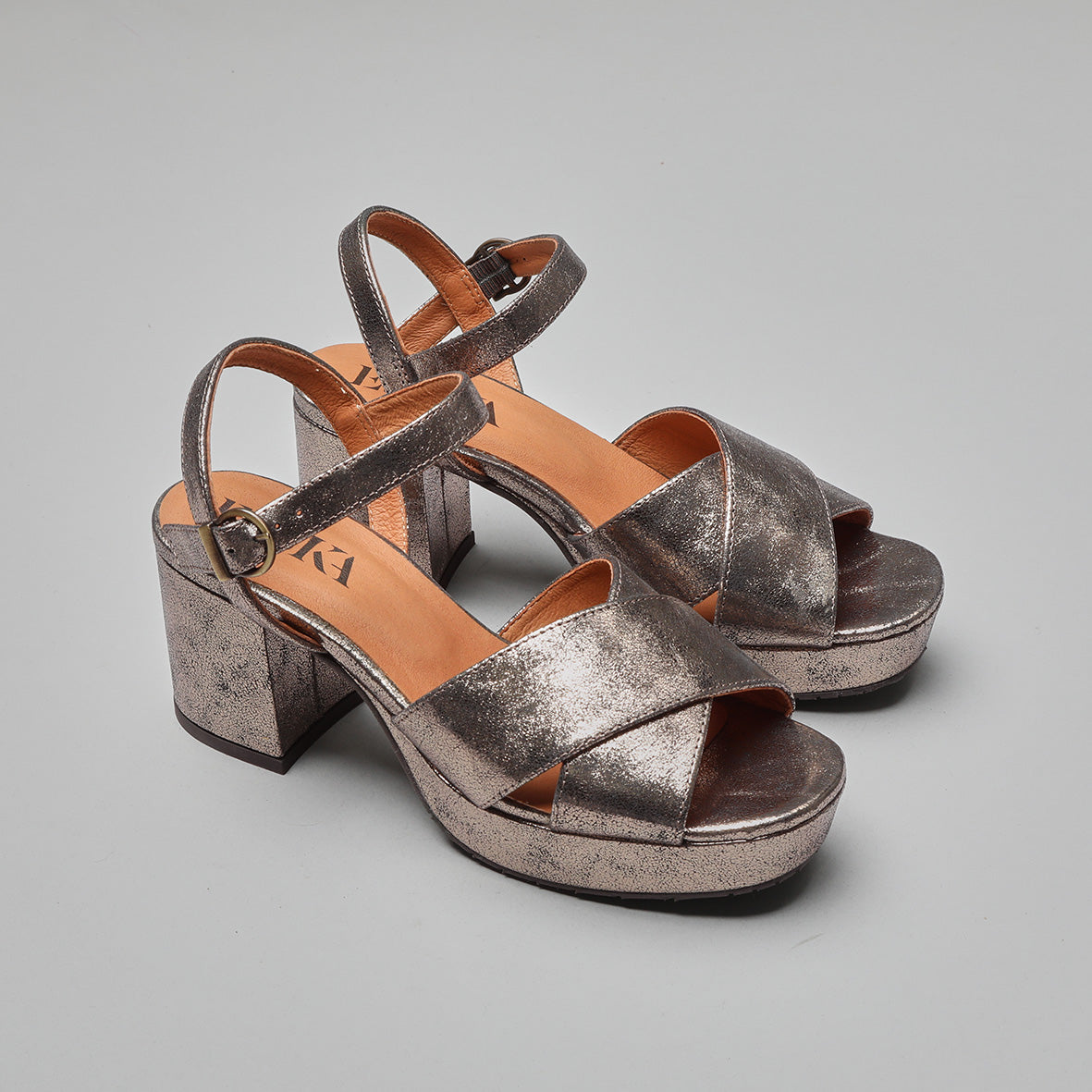 Clara Metallic Iron Mid Sandal by Esska Shoes Ltd