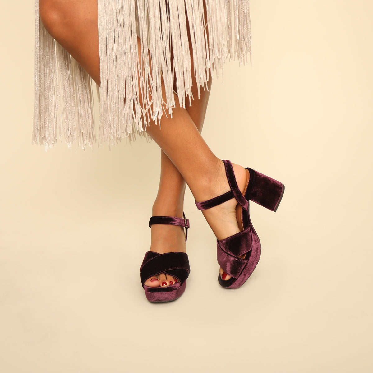 Clara Velvet Plum Mid Sandal by Esska