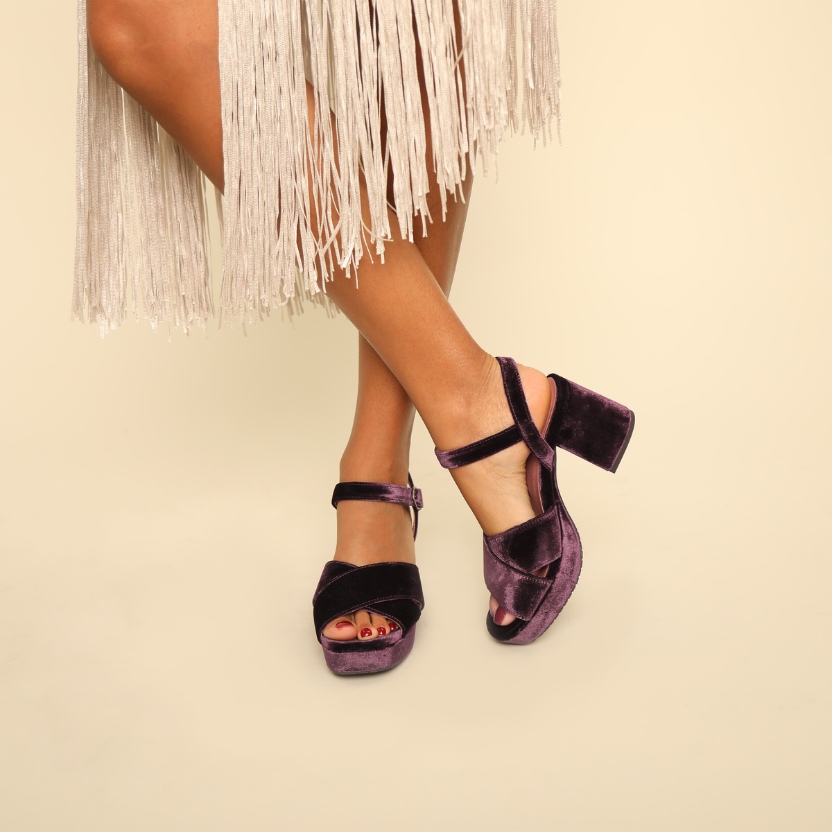 Clara Velvet Plum Mid Sandal by Esska
