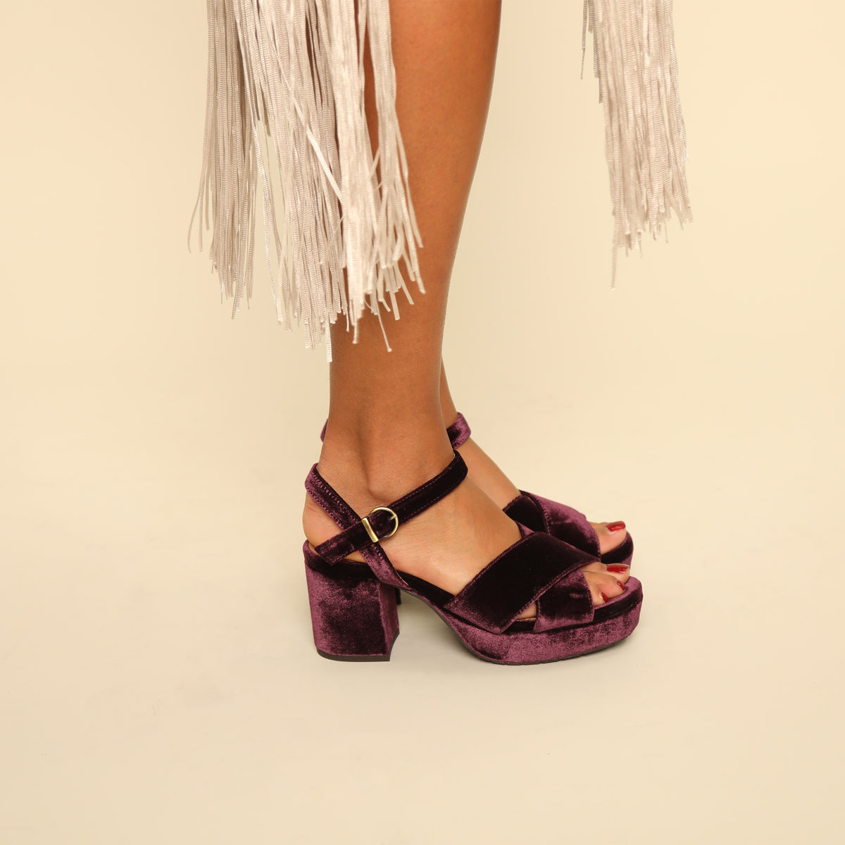 Clara Velvet Plum Mid Sandal by Esska
