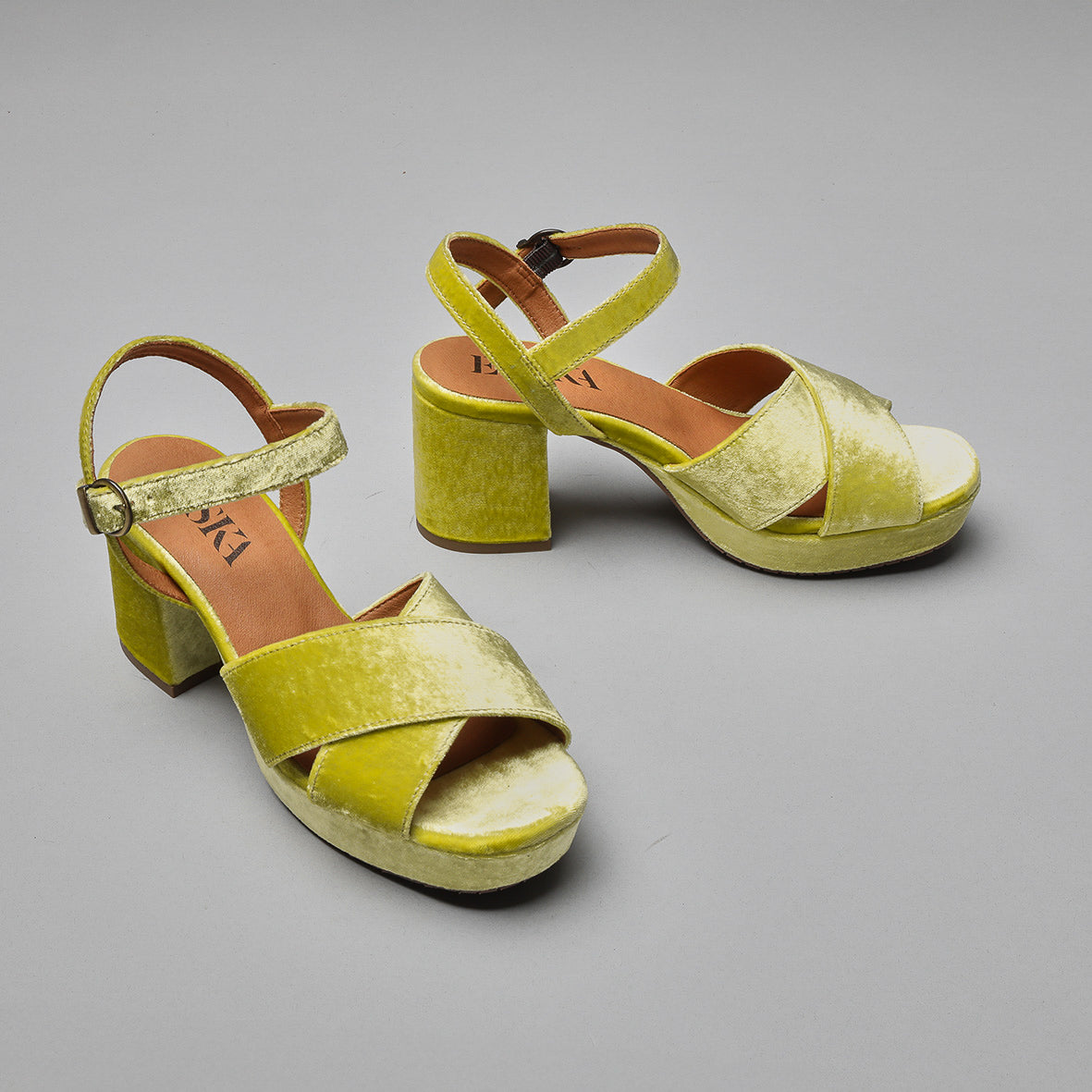 Clara Velvet Lime Mid Sandal by Esska Shoes Ltd