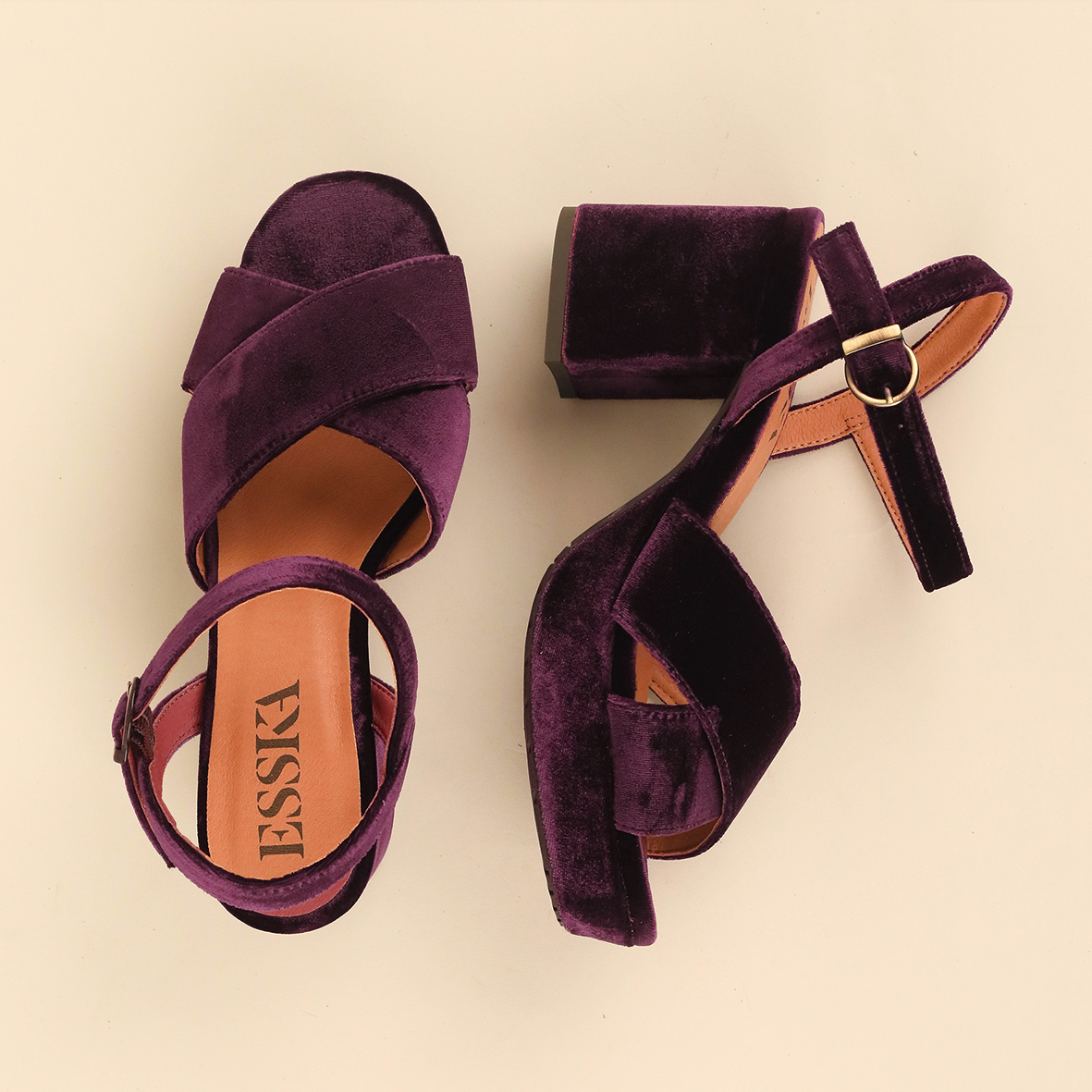 Clara Velvet Plum Mid Sandal by Esska