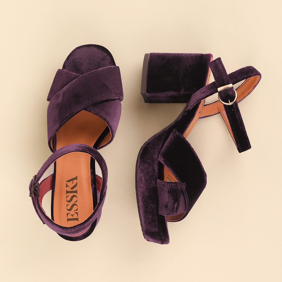 Clara Velvet Plum Mid Sandal by Esska