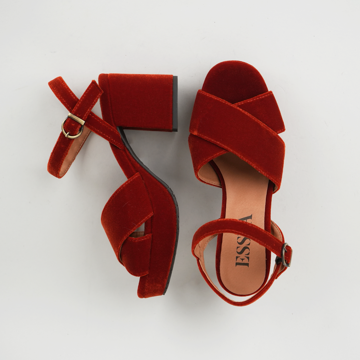 Clara Velvet Burnt Orange Mid Sandal by Esska Shoes Ltd