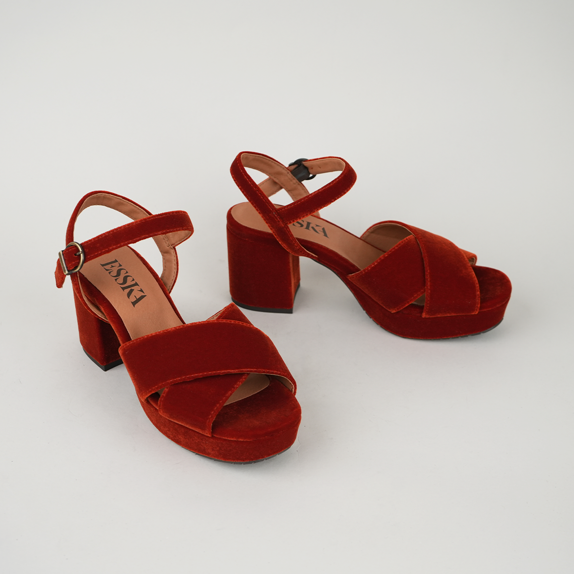 Clara Velvet Burnt Orange Mid Sandal by Esska Shoes Ltd