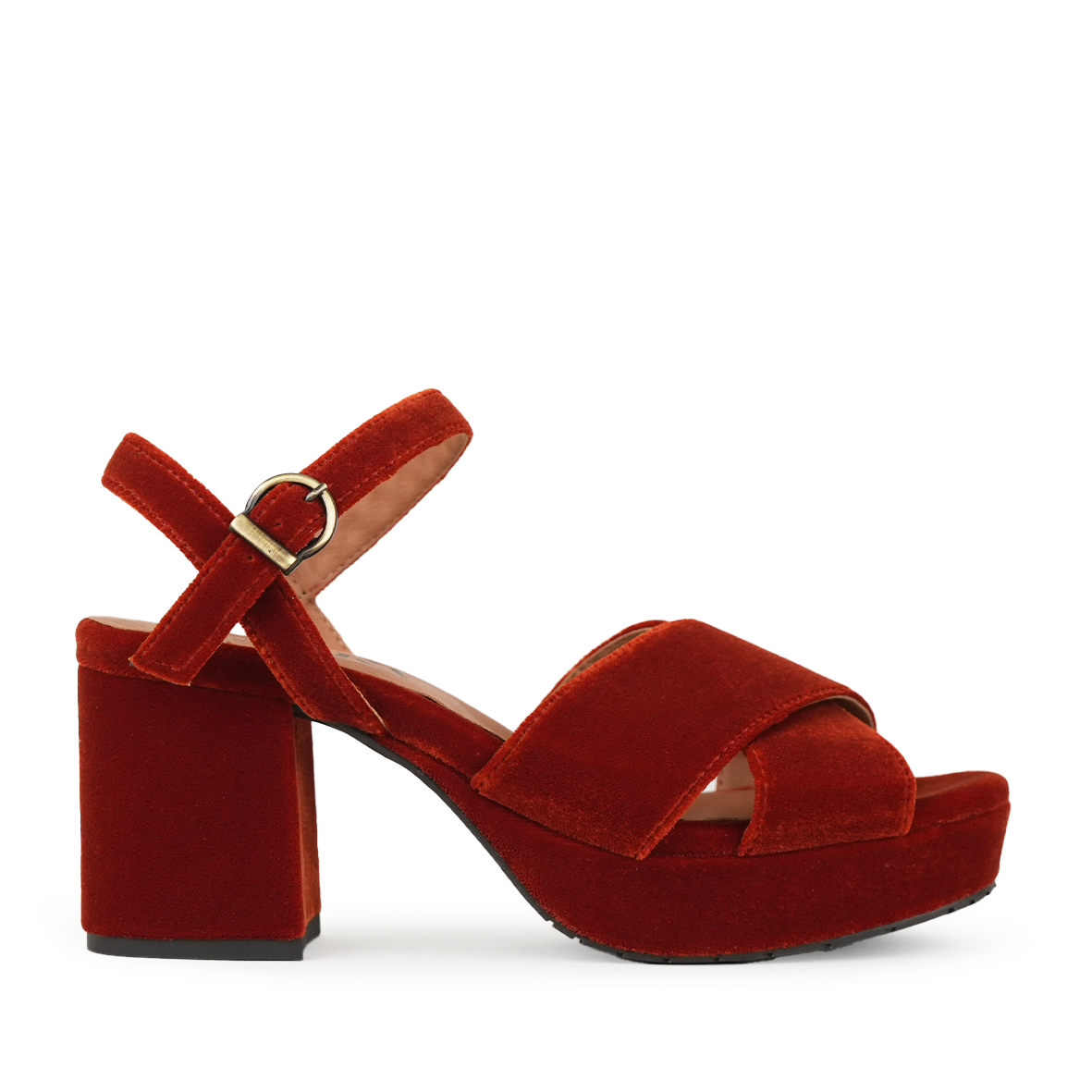 Clara Velvet Burnt Orange Mid Sandal by Esska Shoes Ltd