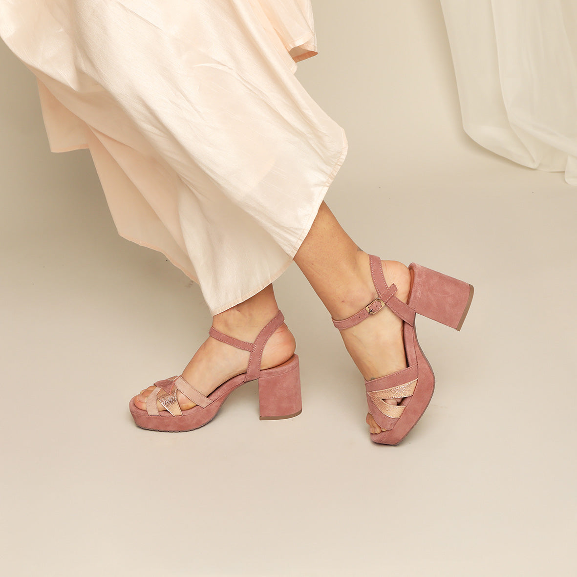 Cleo Dusty Pink Mid Sandal by Esska