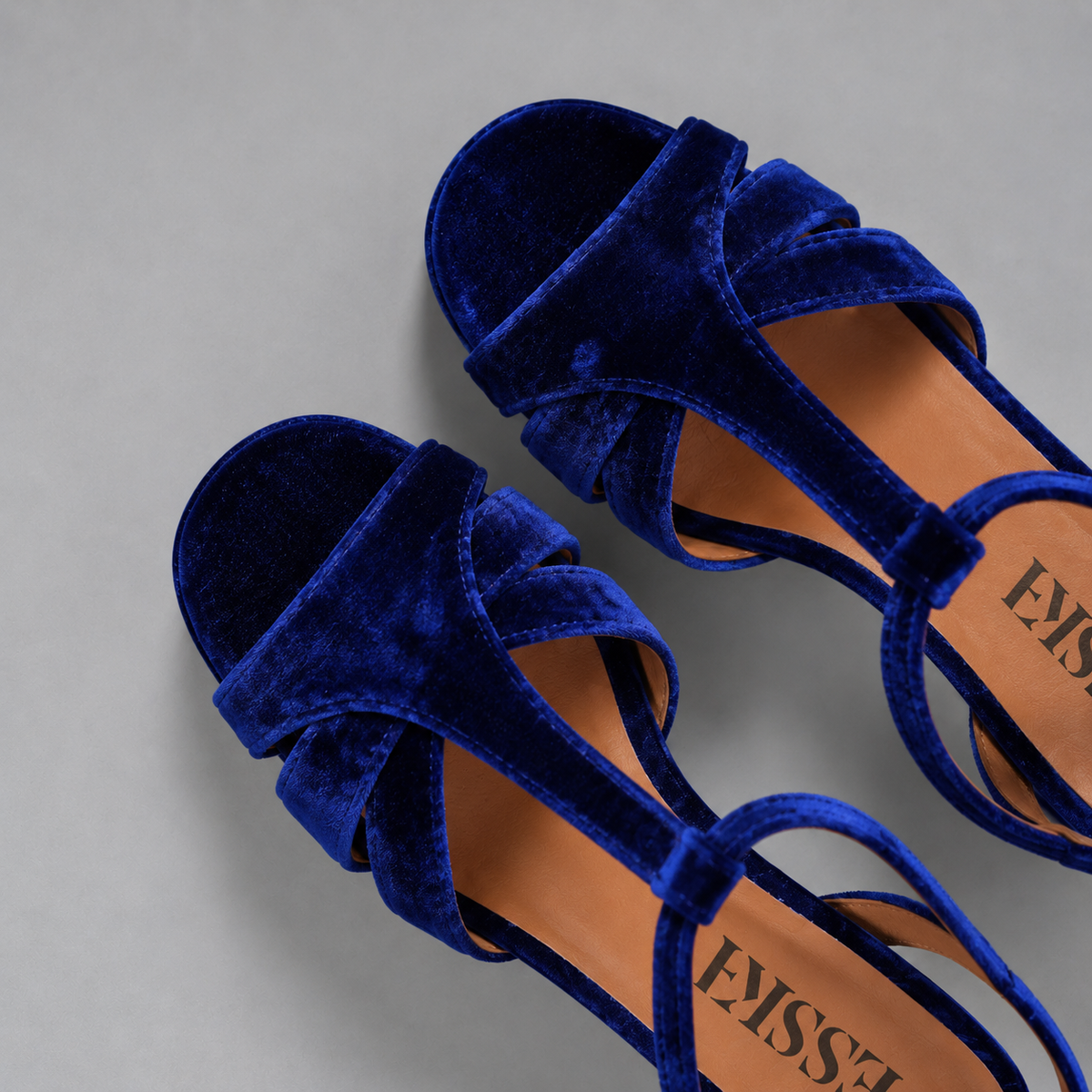 Charlie Velvet Electric Blue Mid Sandal by Esska