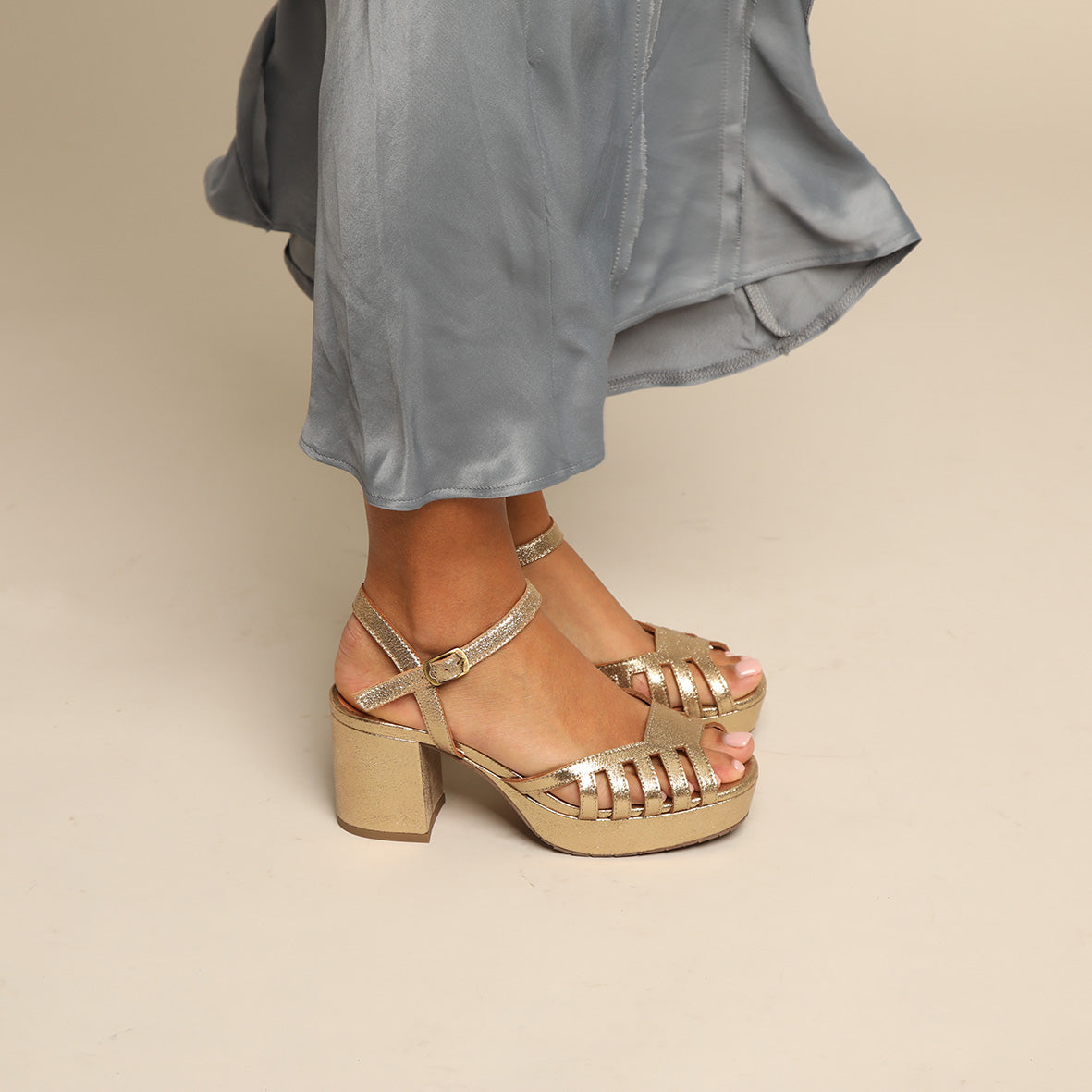 Cristi Gold Dust Mid Sandal by Esska