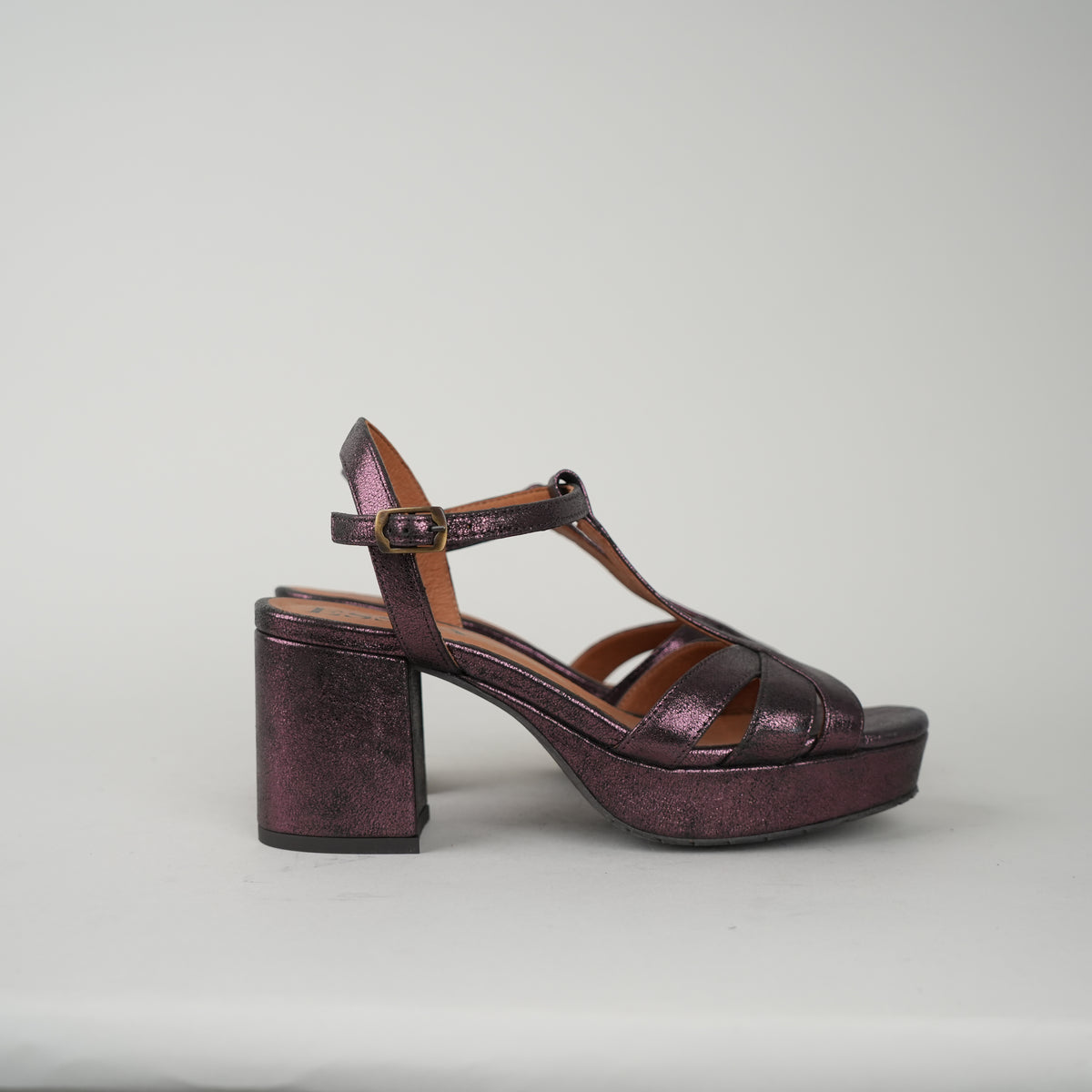 Sample - Charlie Narrow Metallic Purple - Size 37 UK4 Mid Sandal by Esska