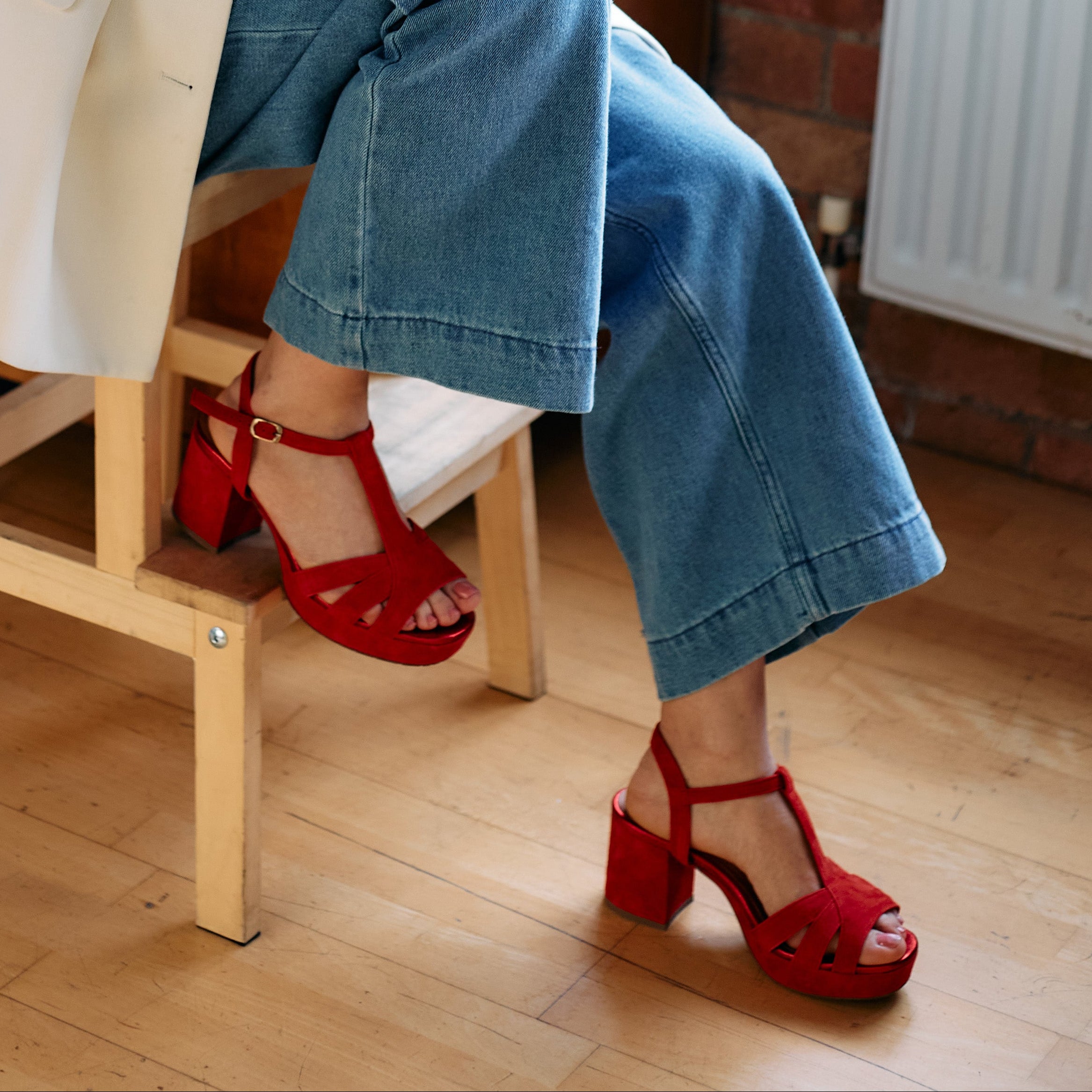 Charlie WIDE Red Suede Mid Sandal by Esska