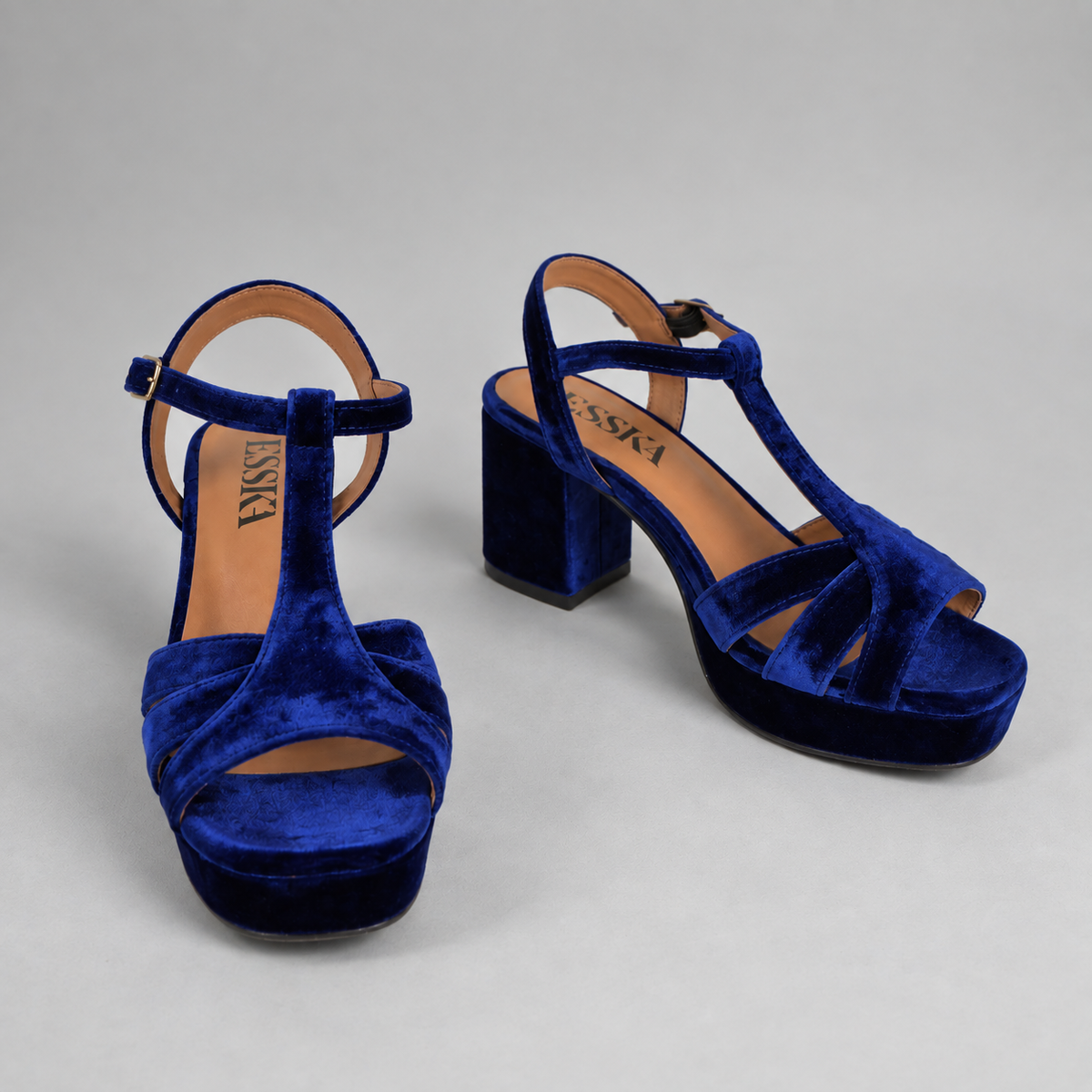 Charlie Velvet Electric Blue Mid Sandal by Esska