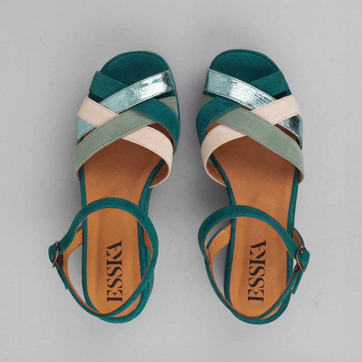 Elsa Teal Flat Sandal by Esska