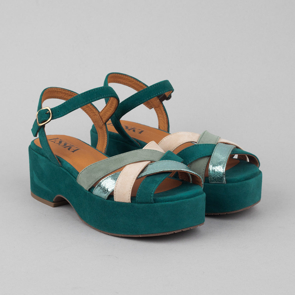 Elsa Teal Flat Sandal by Esska