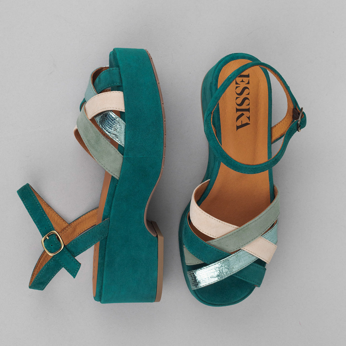 Elsa Teal Flat Sandal by Esska