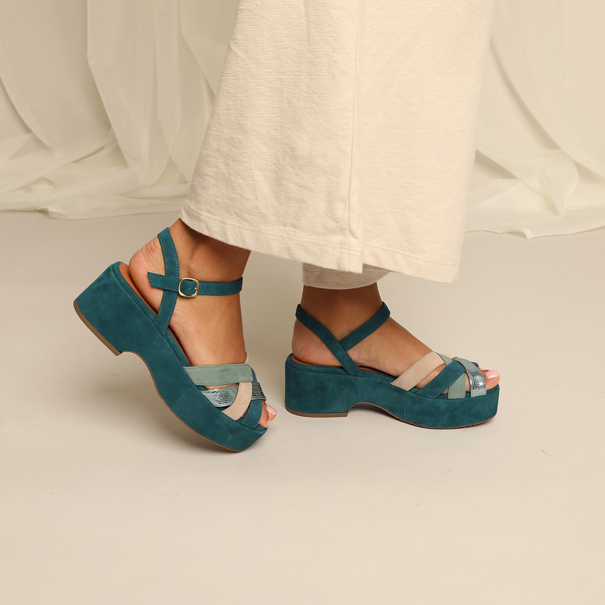 Elsa Teal Flat Sandal by Esska