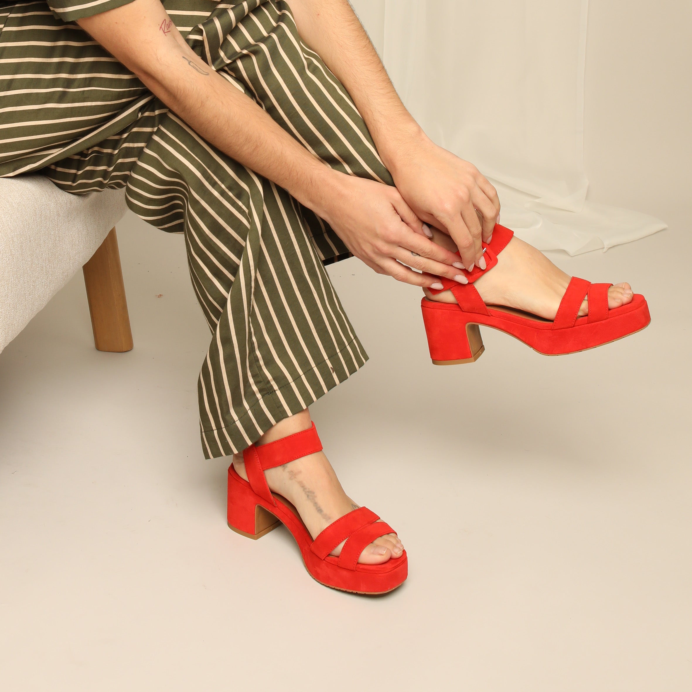 Flora Red Mid Sandal by Esska