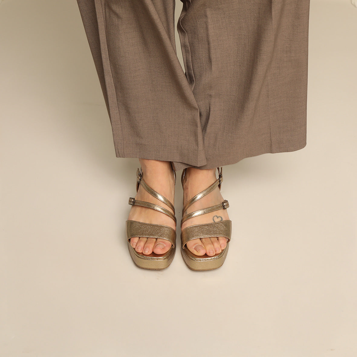Frankie Gold Dust Mid Sandal by Esska
