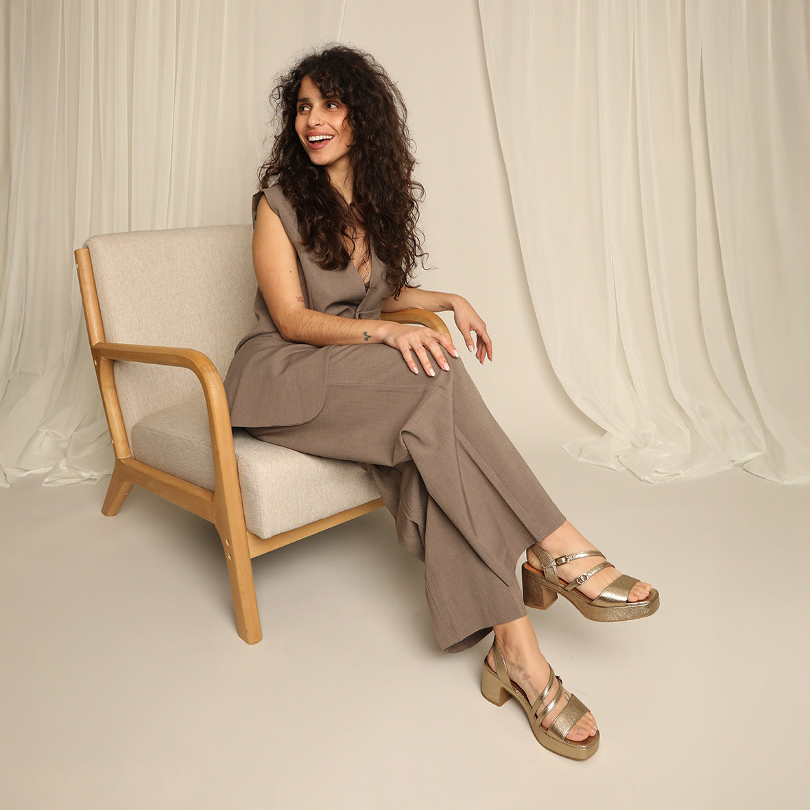 Frankie Gold Dust Mid Sandal by Esska