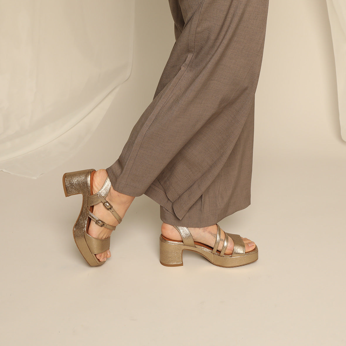 Frankie Gold Dust Mid Sandal by Esska