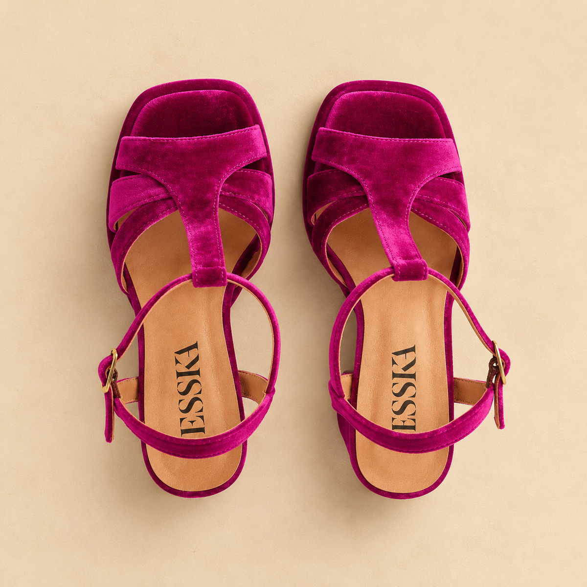 Gaia Velvet Magenta High Sandal by Esska