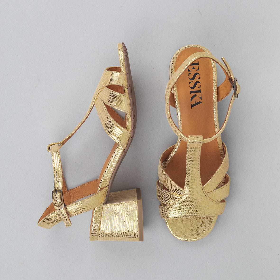 Gabby WIDE Gold Low Sandal by Esska
