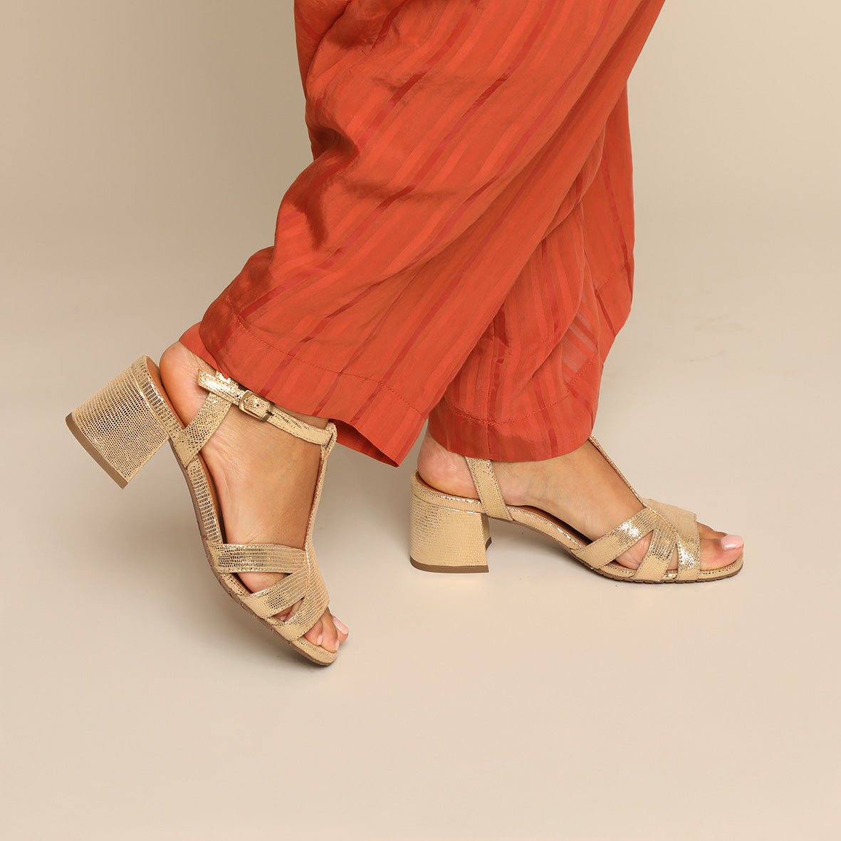 Gabby WIDE Gold Low Sandal by Esska