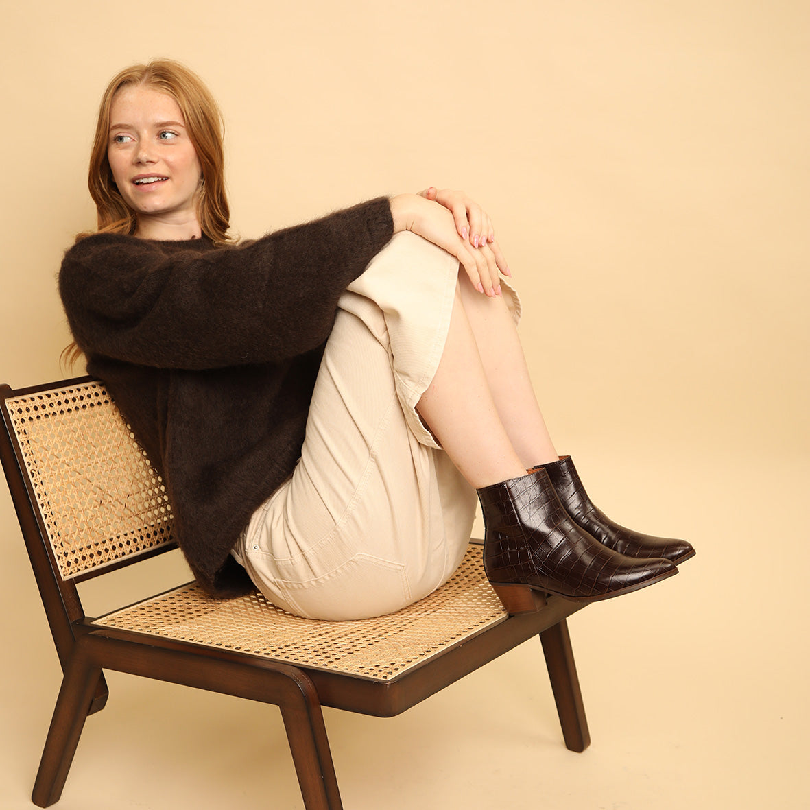 Gabrielle Croc Dark Brown Low Boot by Esska Shoes Ltd