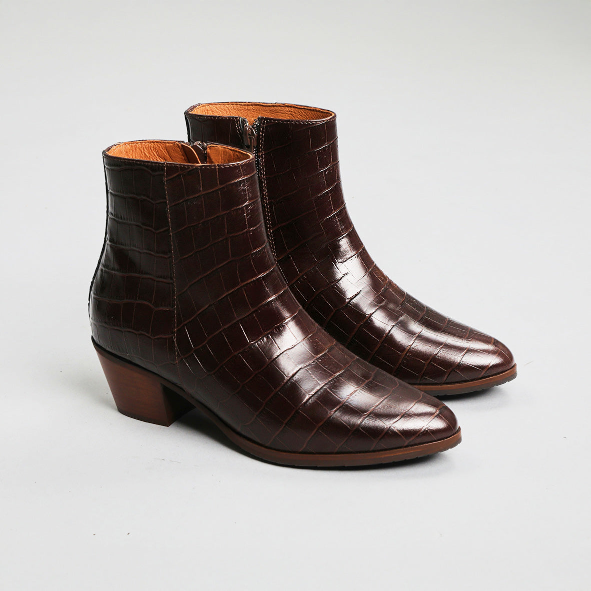 Gabrielle Croc Dark Brown Low Boot by Esska Shoes Ltd