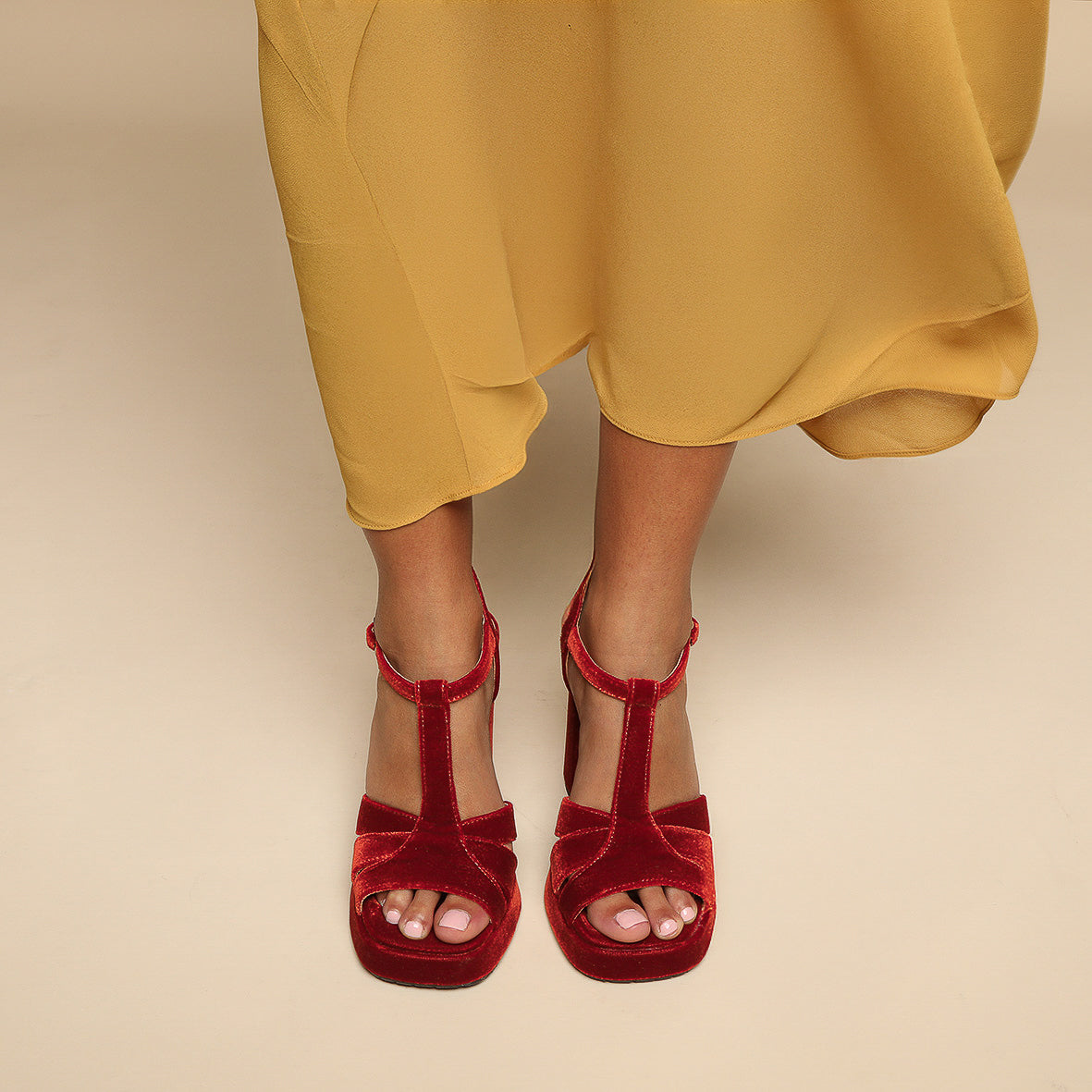 Gaia Velvet Burnt Orange High Sandal by Esska