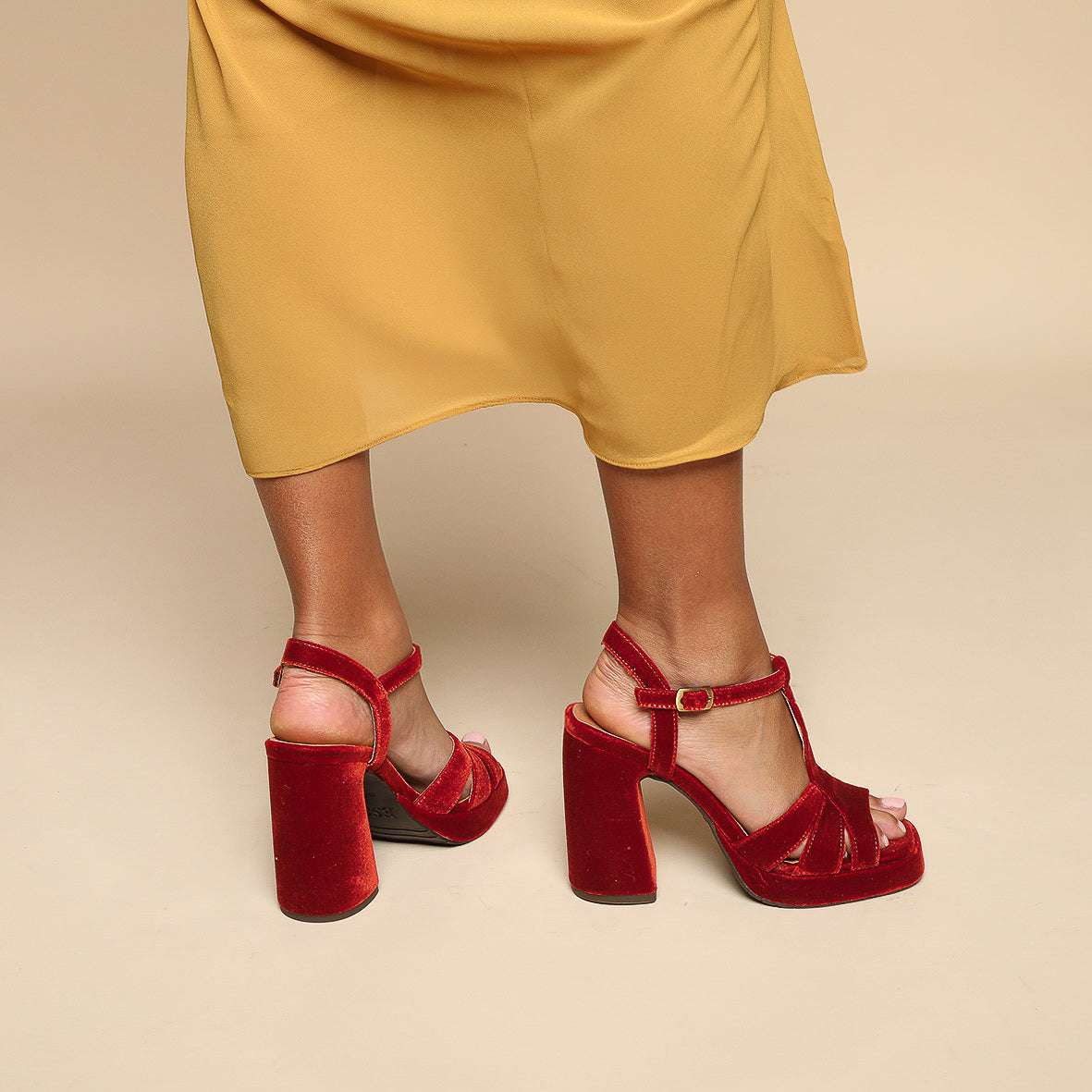 Gaia Velvet Burnt Orange High Sandal by Esska