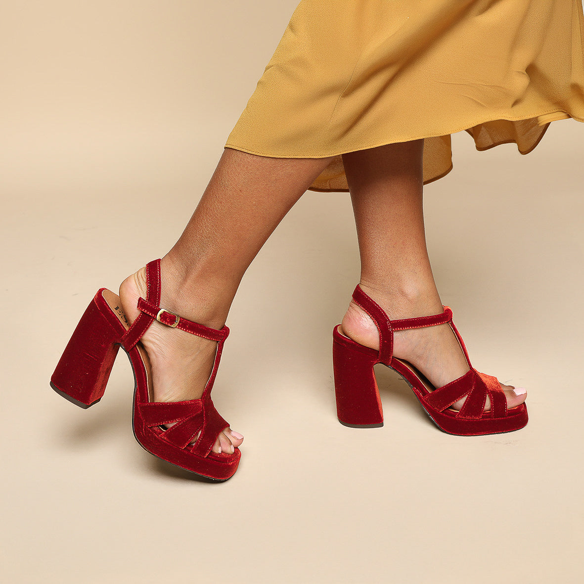 Gaia Velvet Burnt Orange High Sandal by Esska