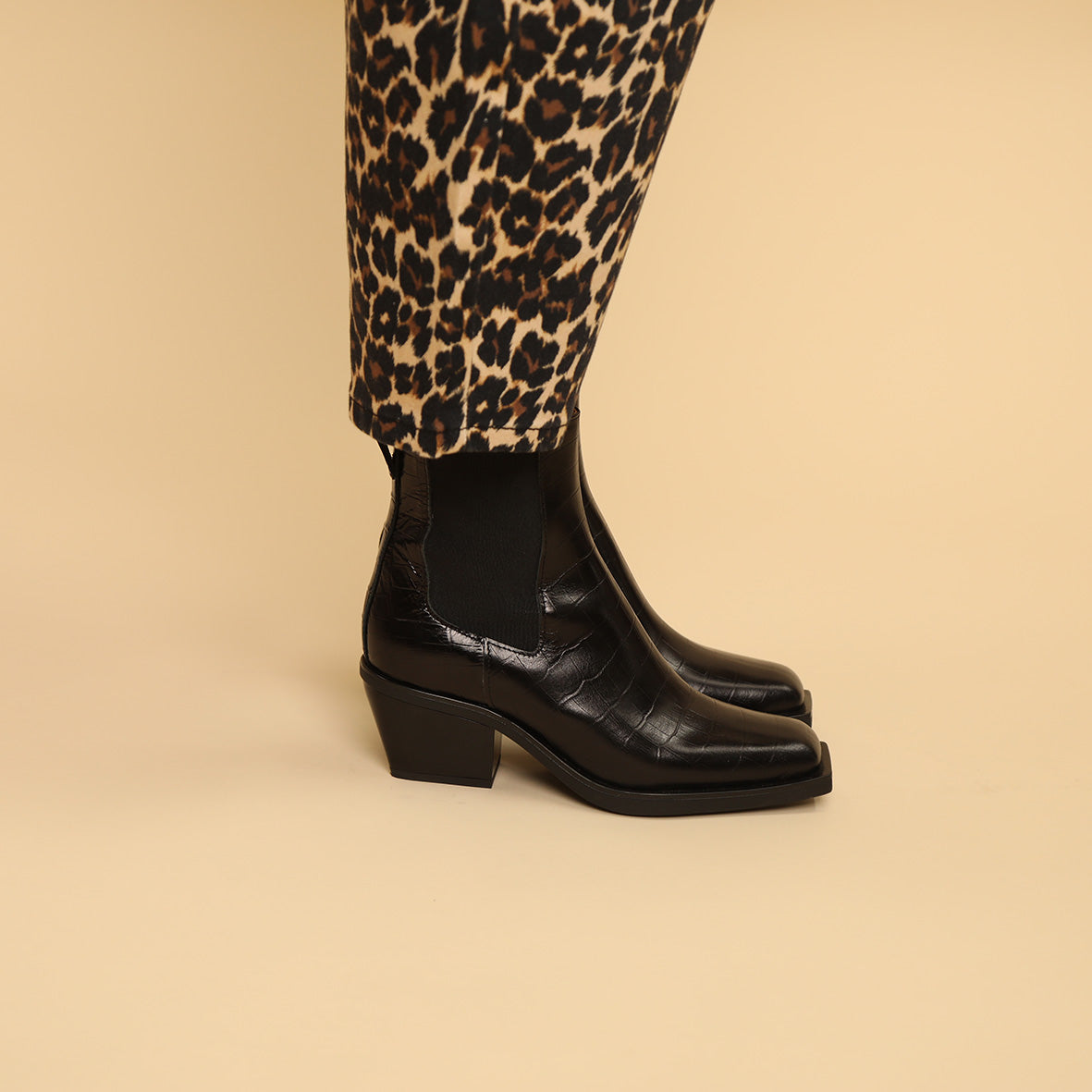 Gillian Croc Black Low Boot by Esska Shoes Ltd